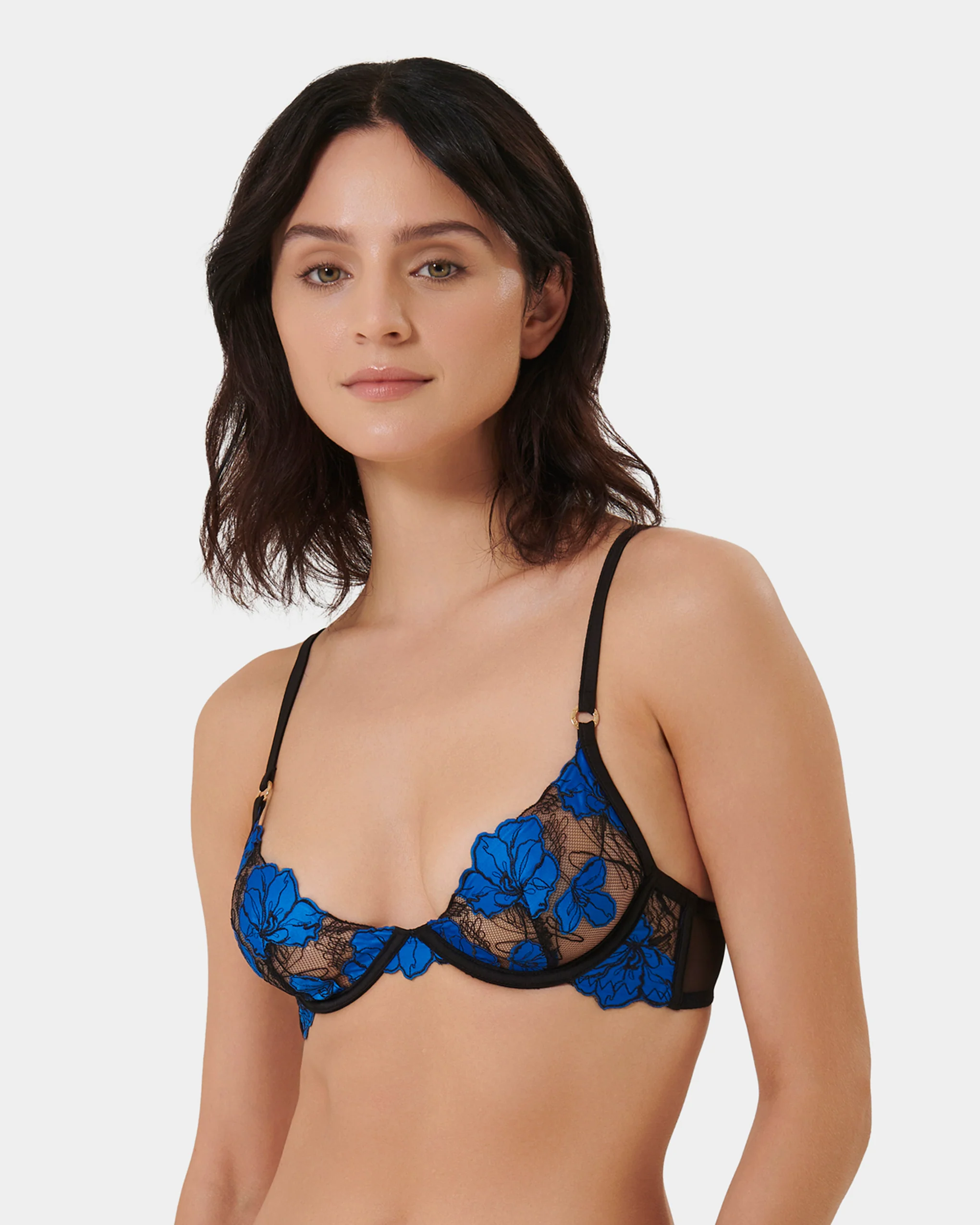 Sorento Floral Embroidered Bra Blue