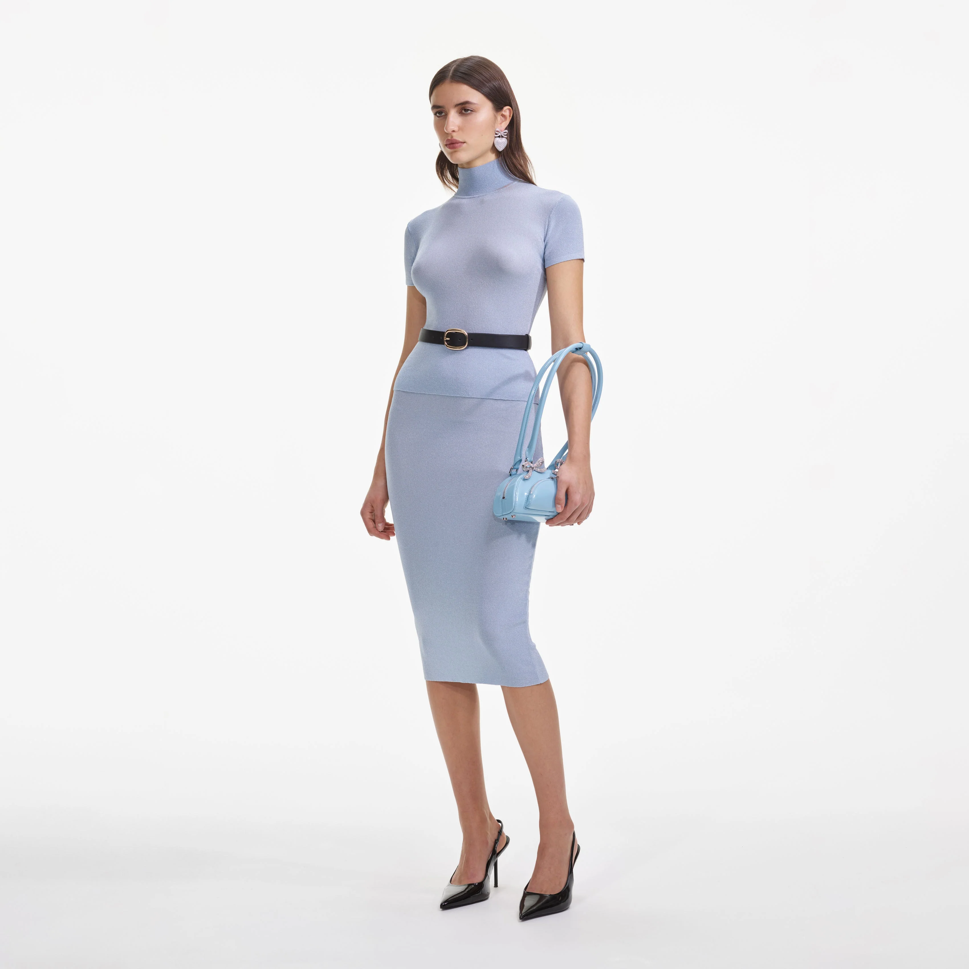 Blue Viscose Knit Midi Skirt