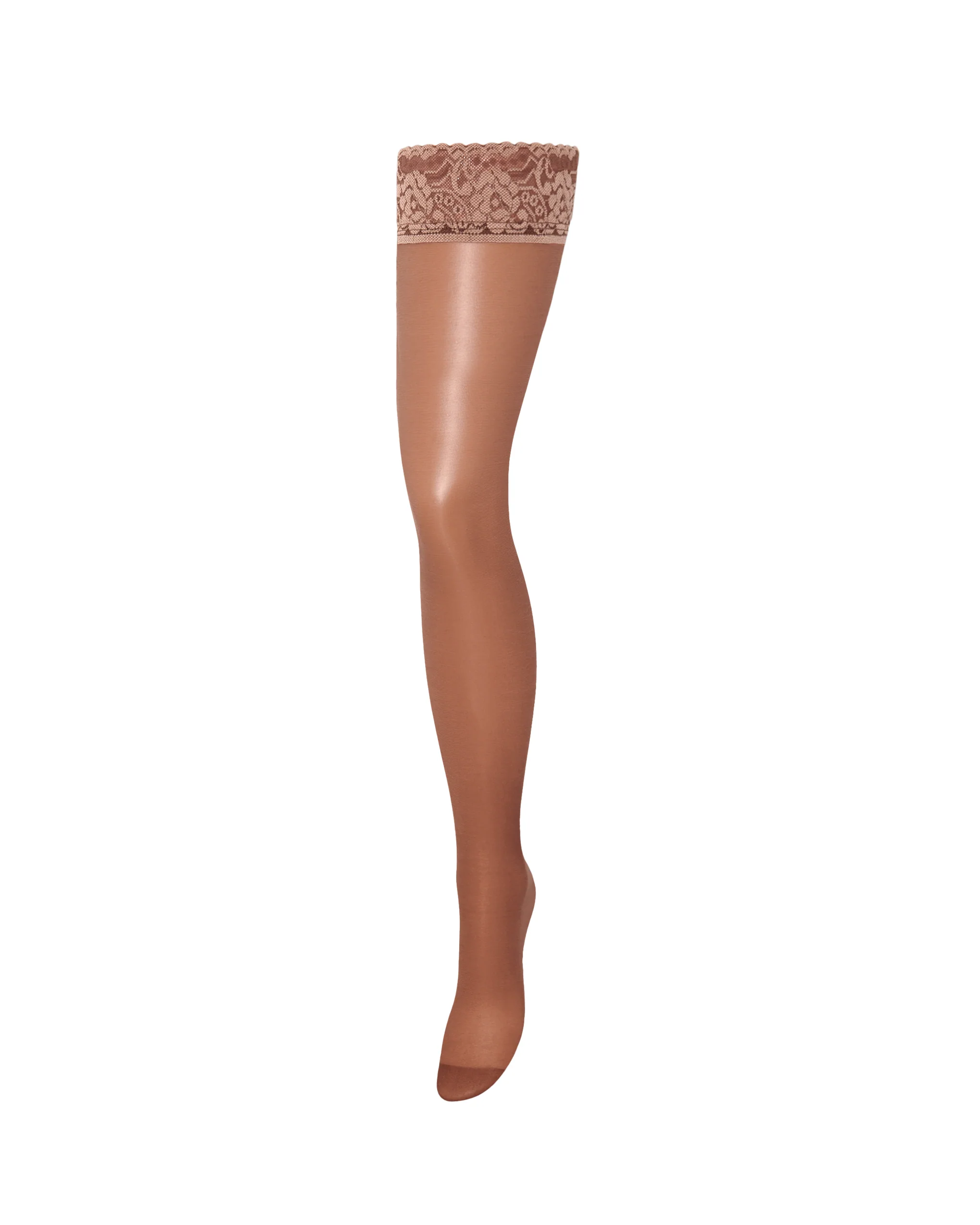 Plain Leg/Lace Top Hold Ups Caramel