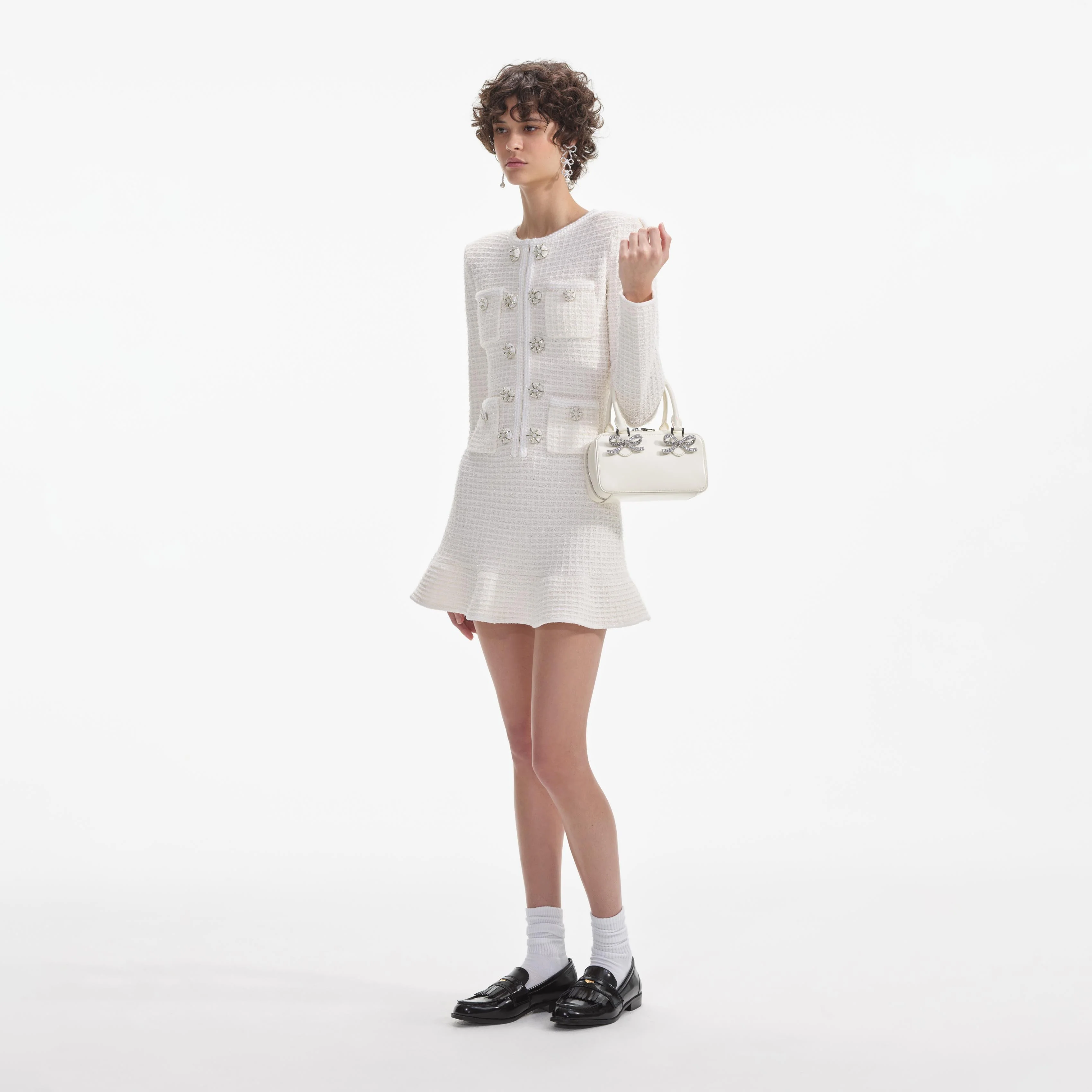 Cream Buttoned Knit Mini Dress