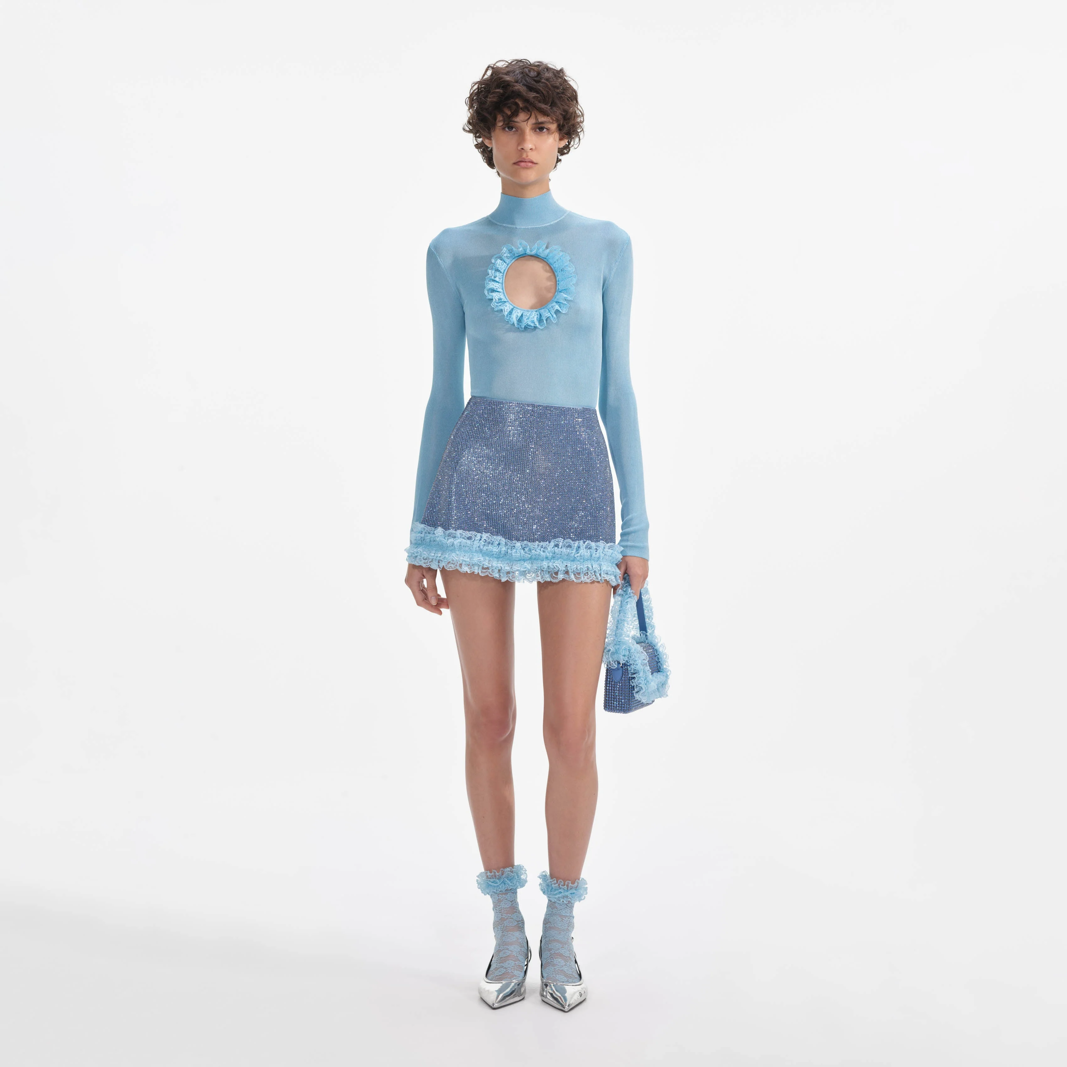 Blue Knit Cut Out Bodysuit