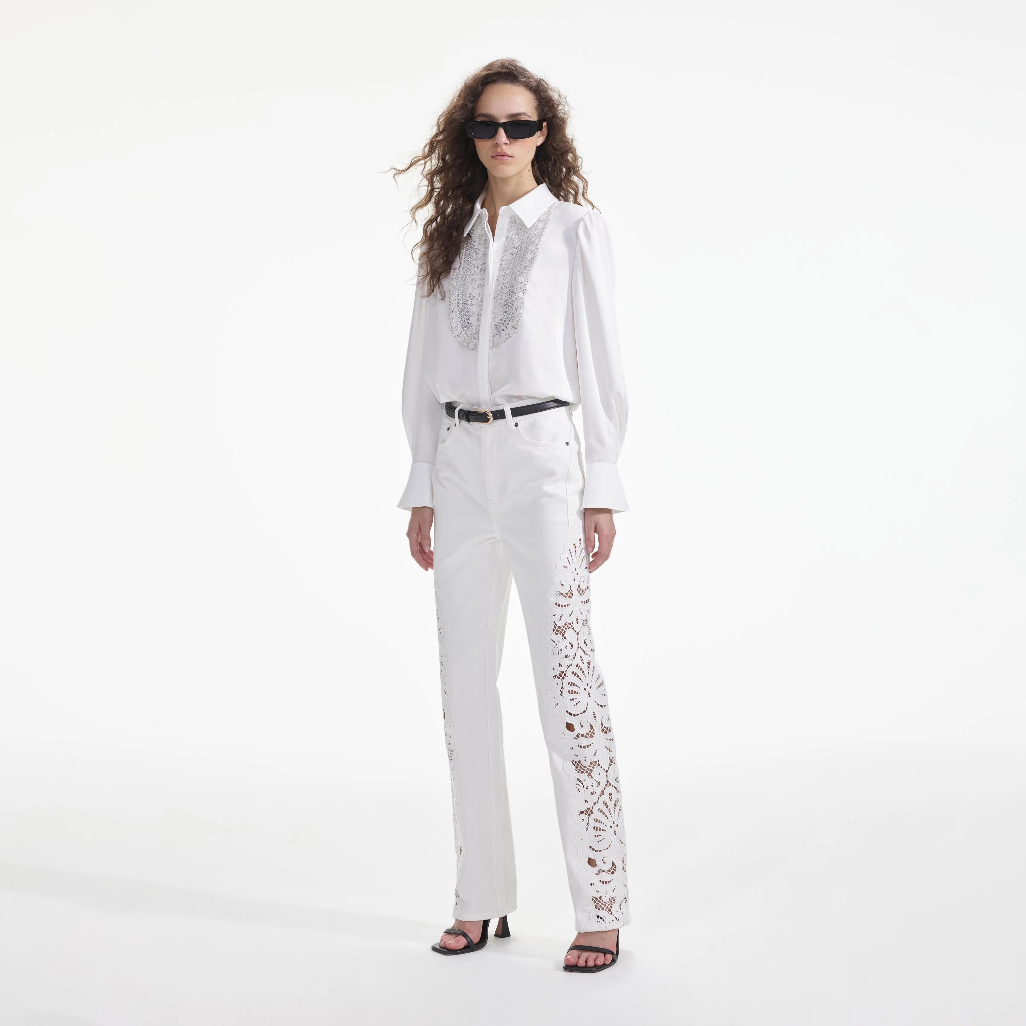 White Cutwork Denim Jeans