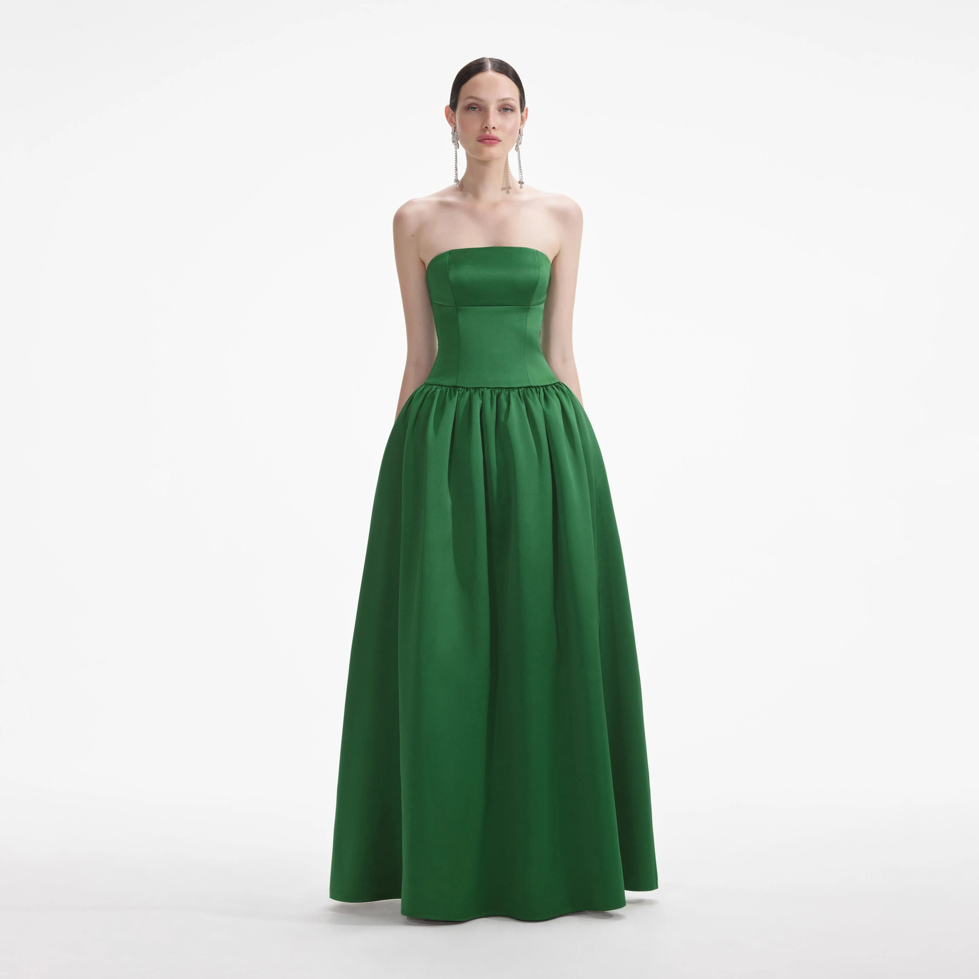 Green Satin Bandeau Maxi Dress