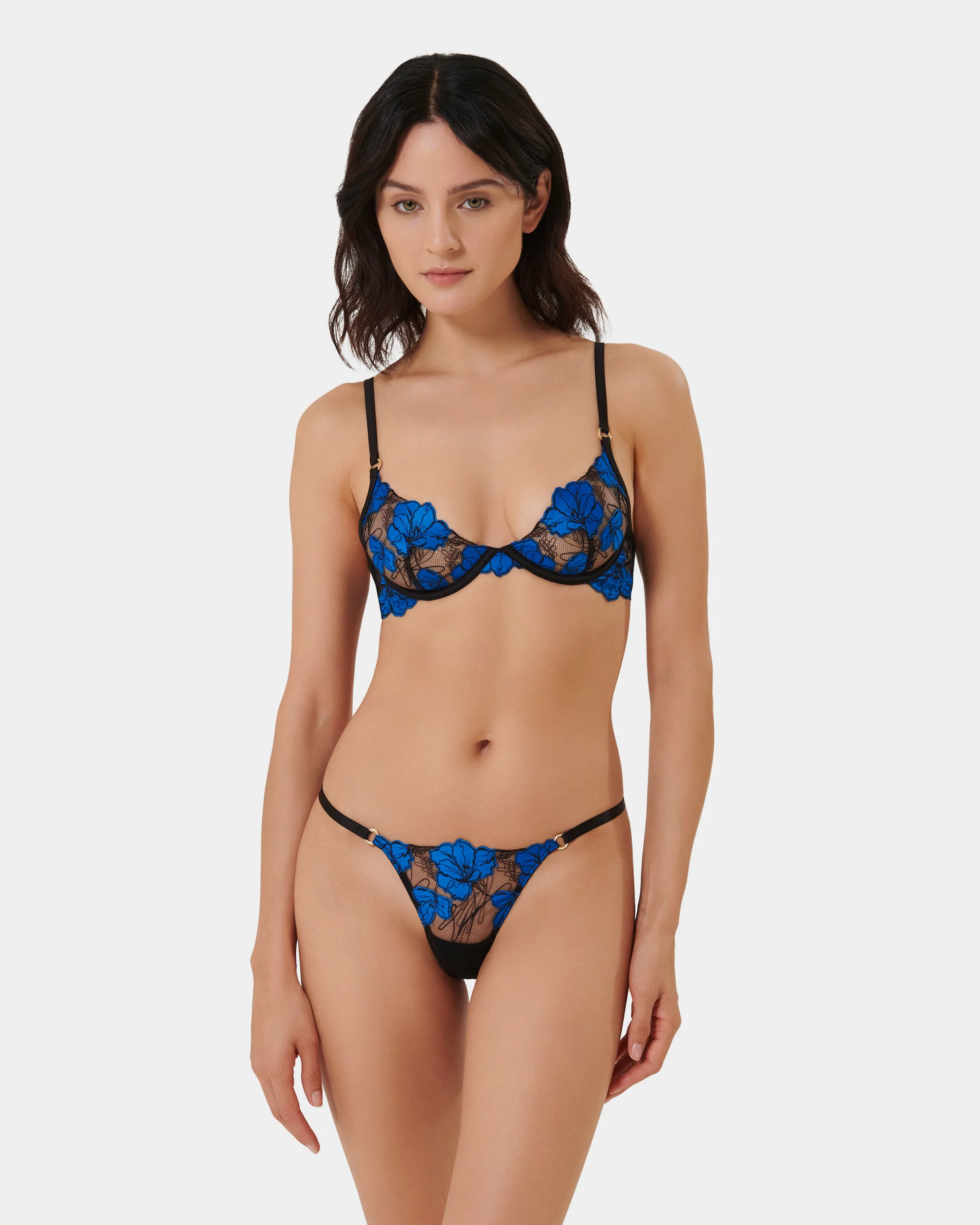 Sorento Floral Embroidered Bra Blue