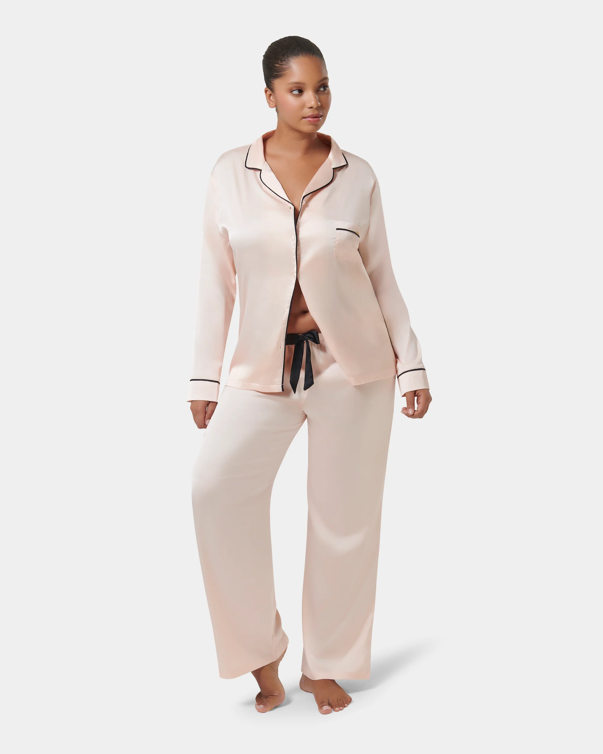 Claudia Shirt and Trouser Set Pale Pink/Black
