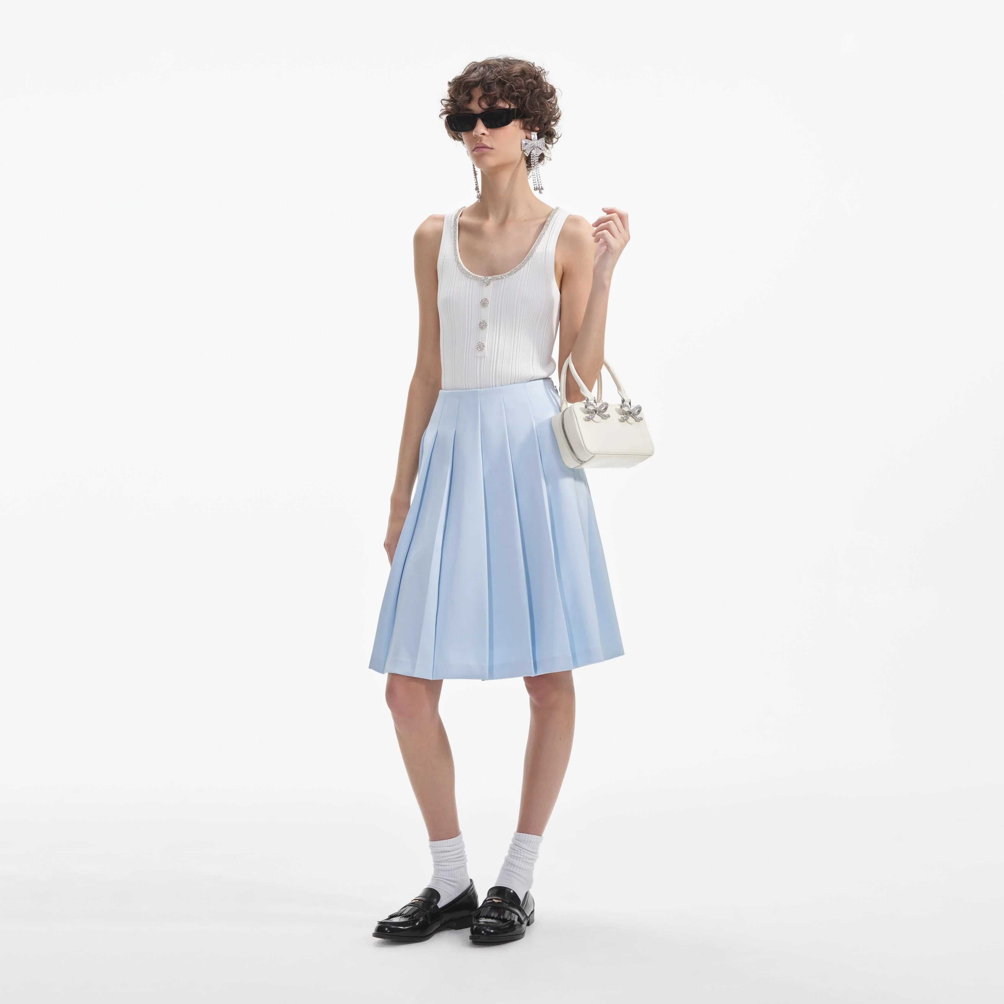 Blue Satin Midi Skirt