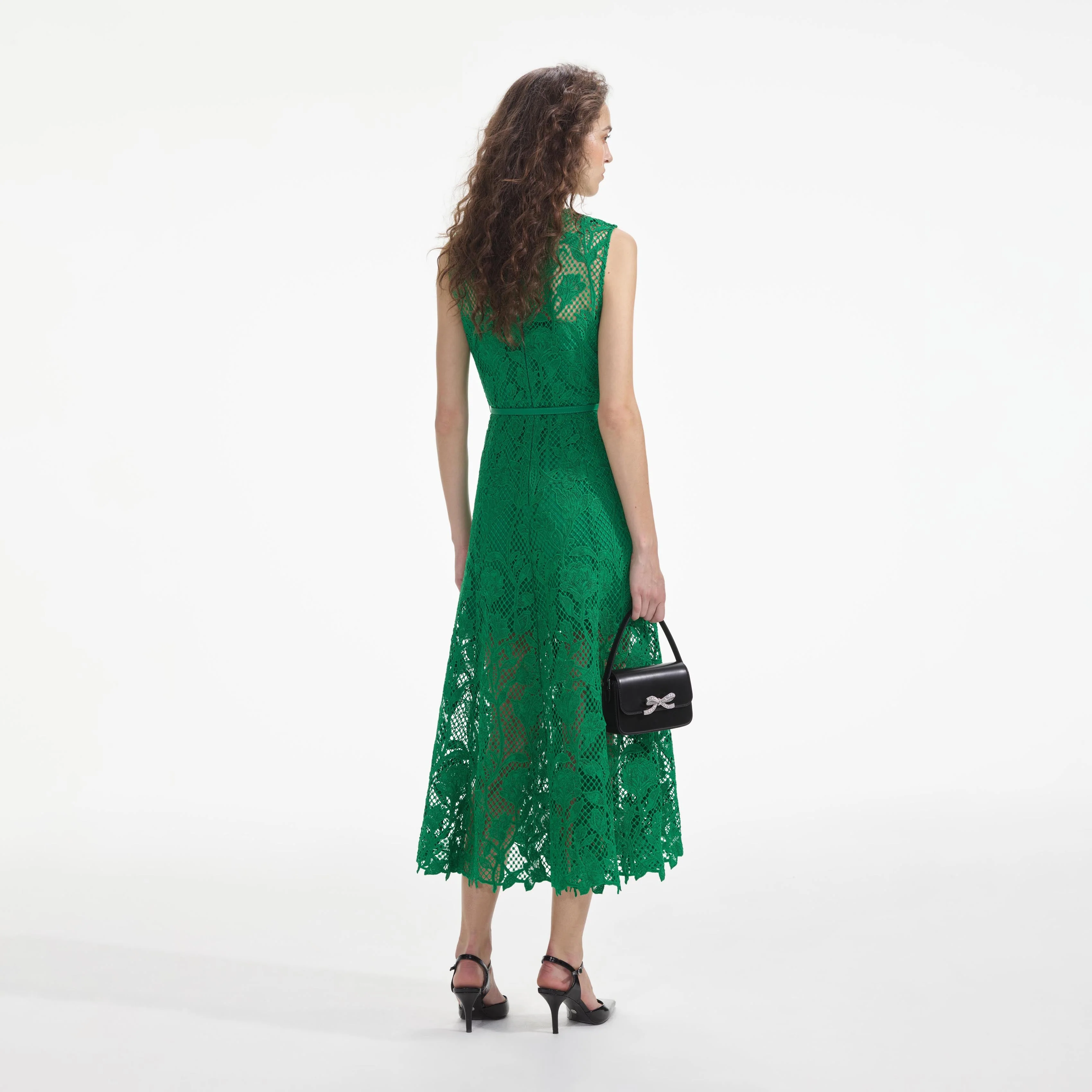 Green Lace Sleeveless Midi Dress