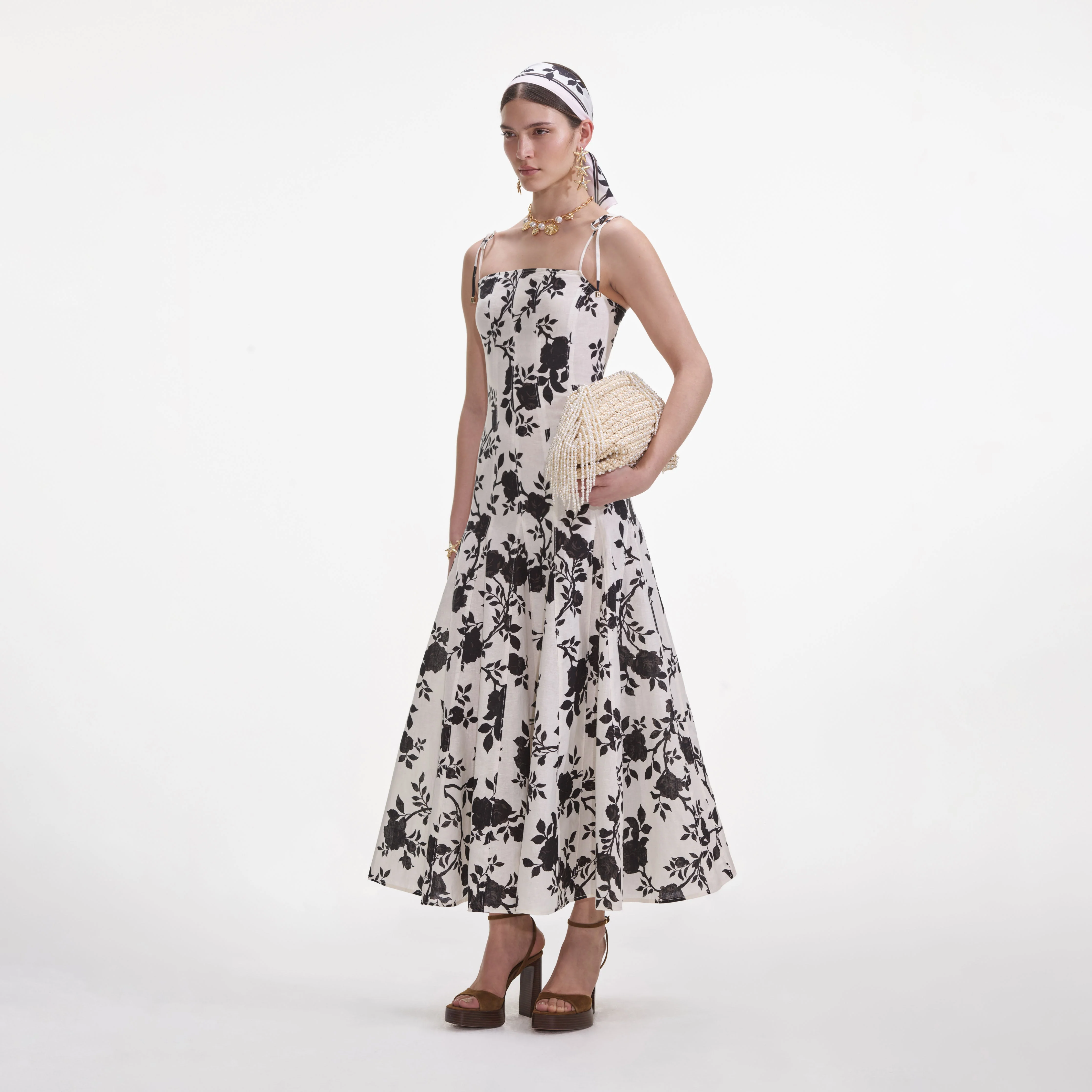 Floral Print Linen Midi Dress