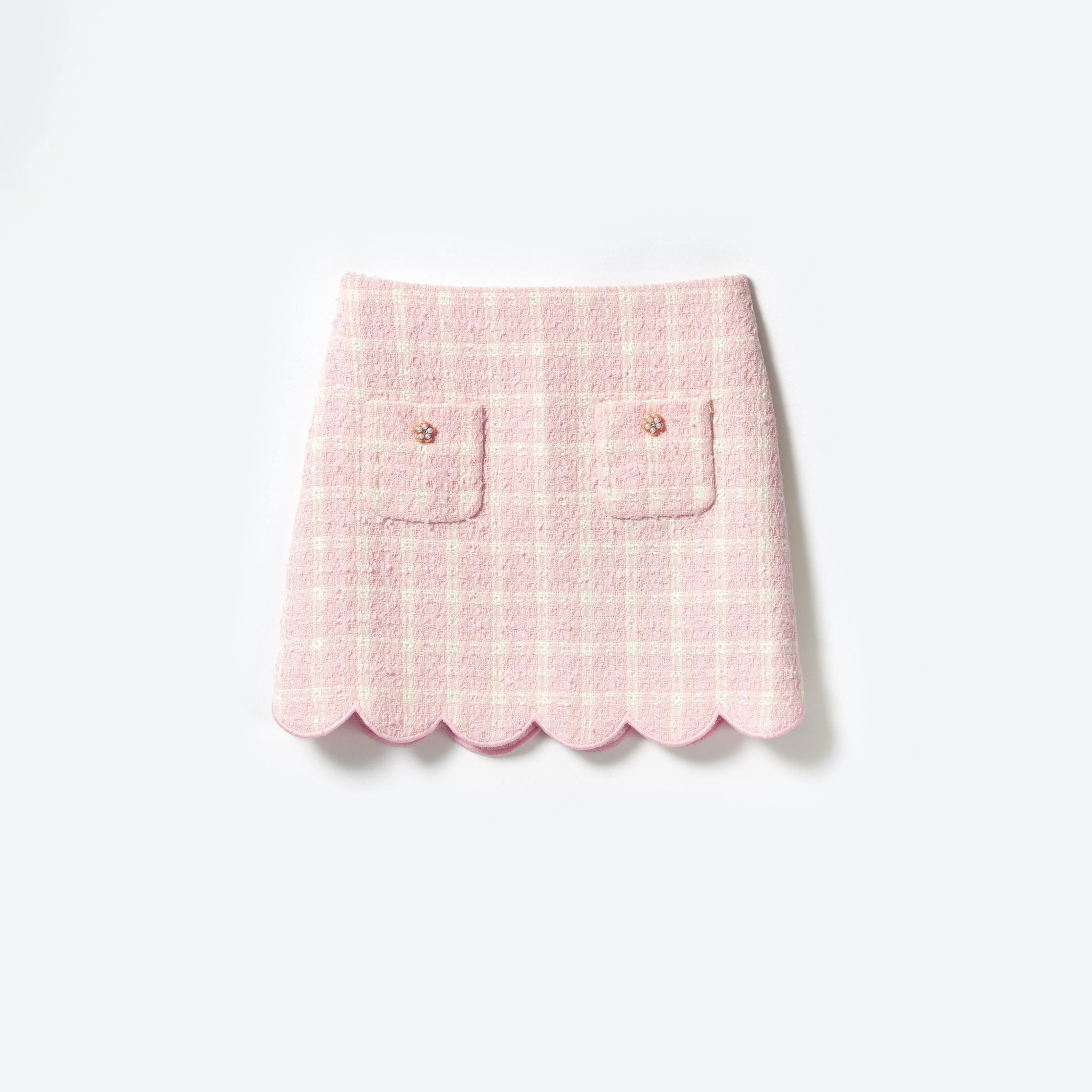 Pink Check Boucle Skirt