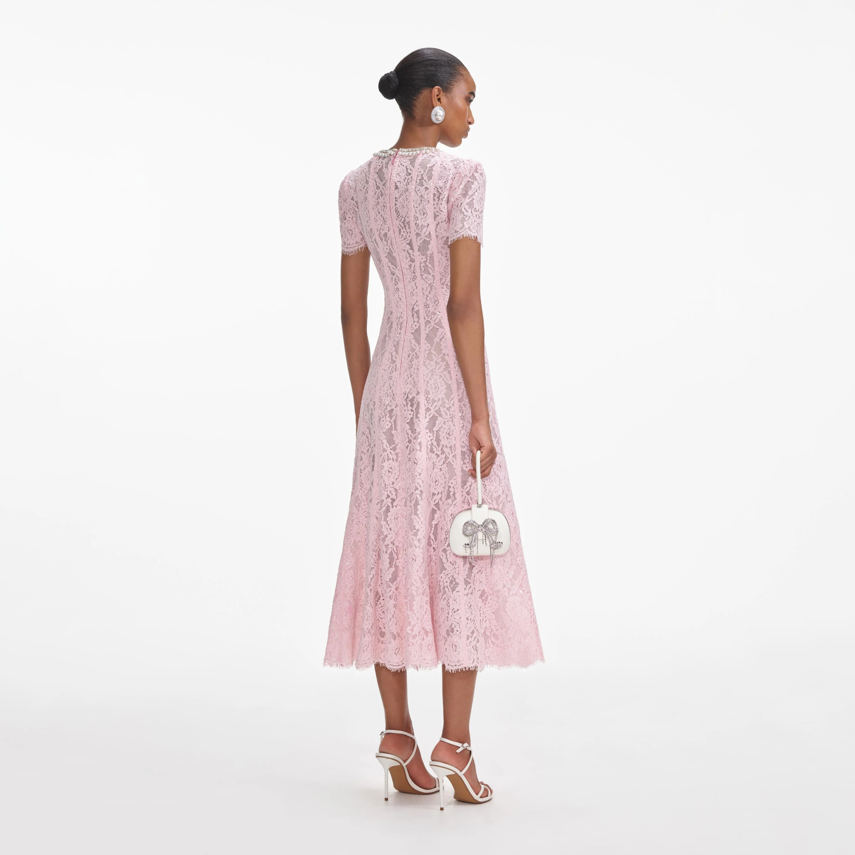 Pink Lace Embellished Midi Dress