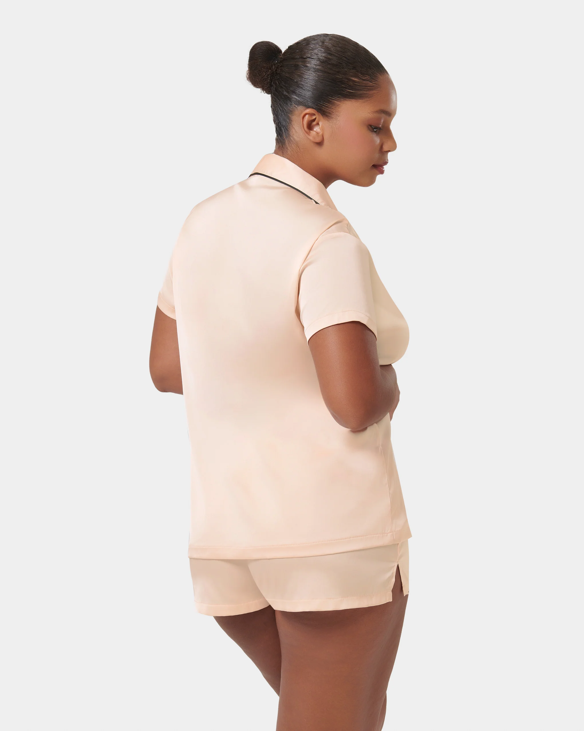 Abigail Shirt and Short Set Pale Pink/Black