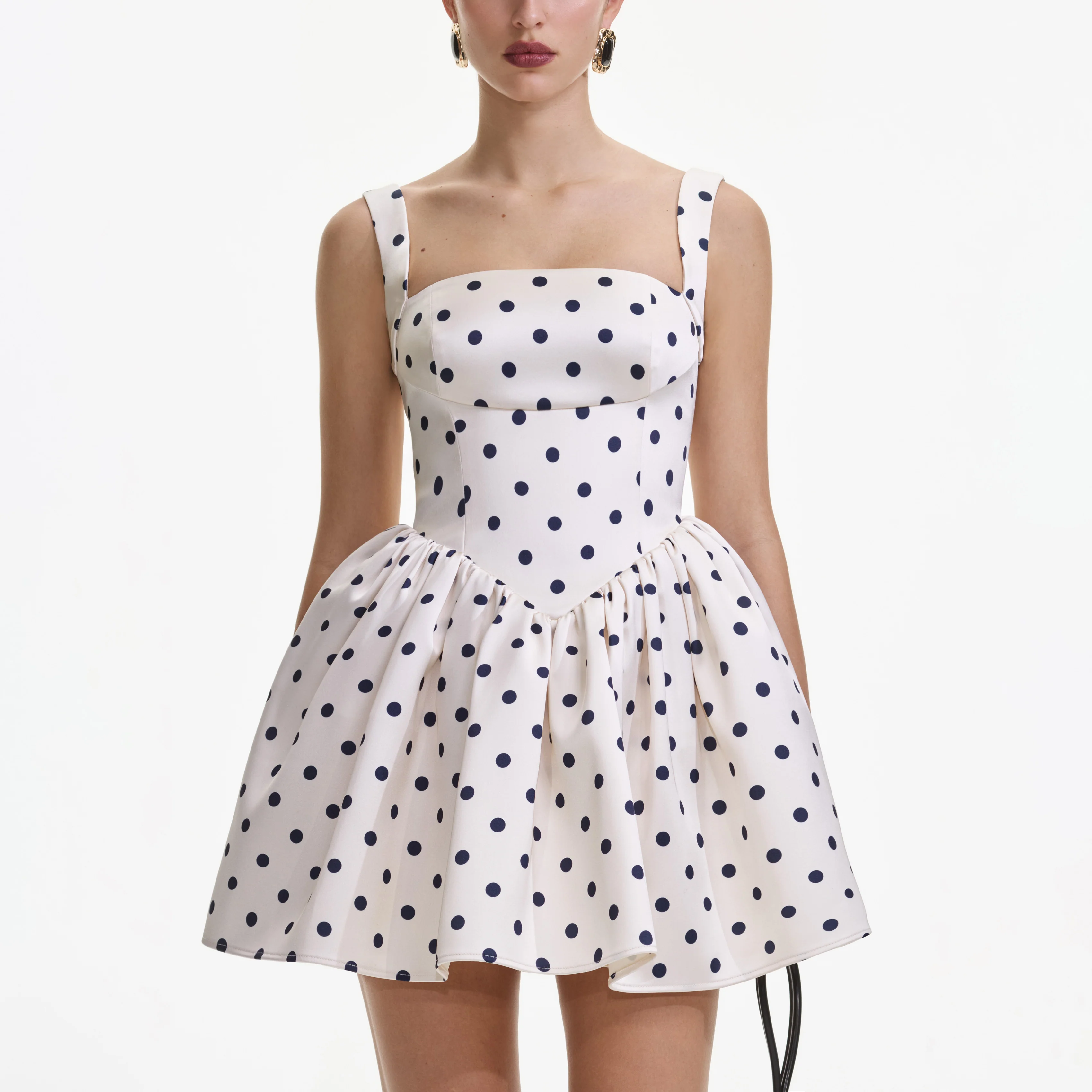 Cream Polka Dot Satin Mini Dress