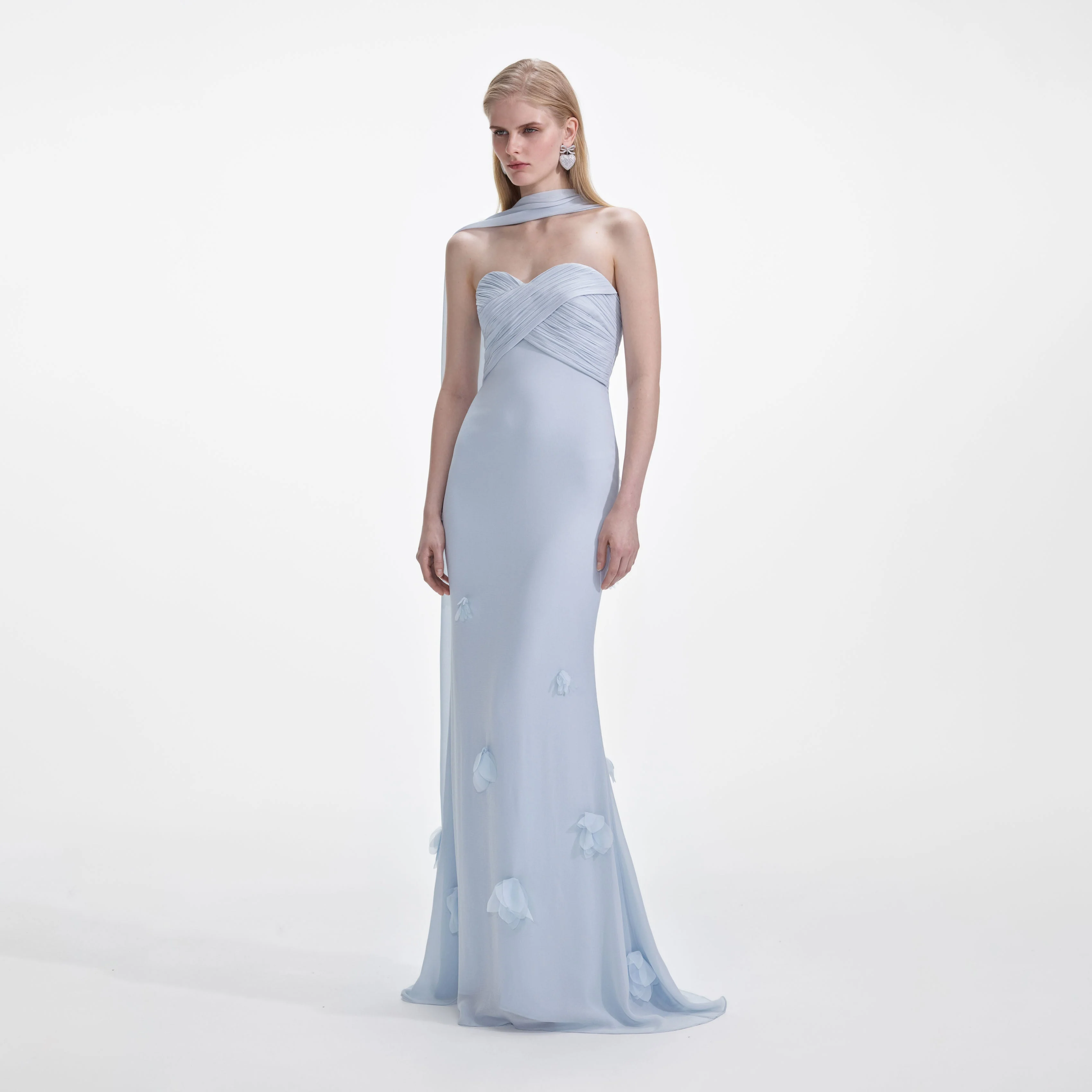 Blue Georgette Flower Maxi Dress