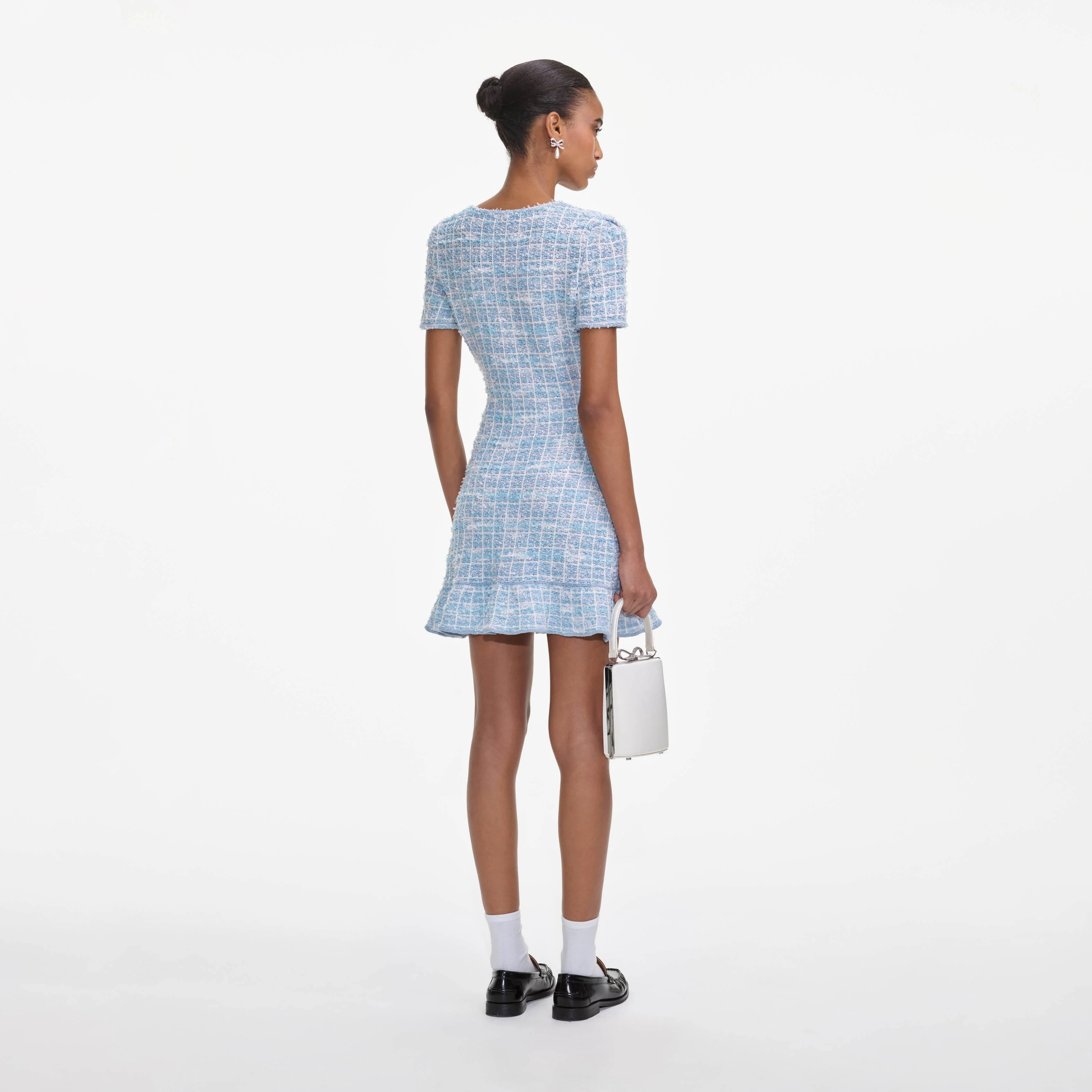 Blue Check Knit Mini Dress