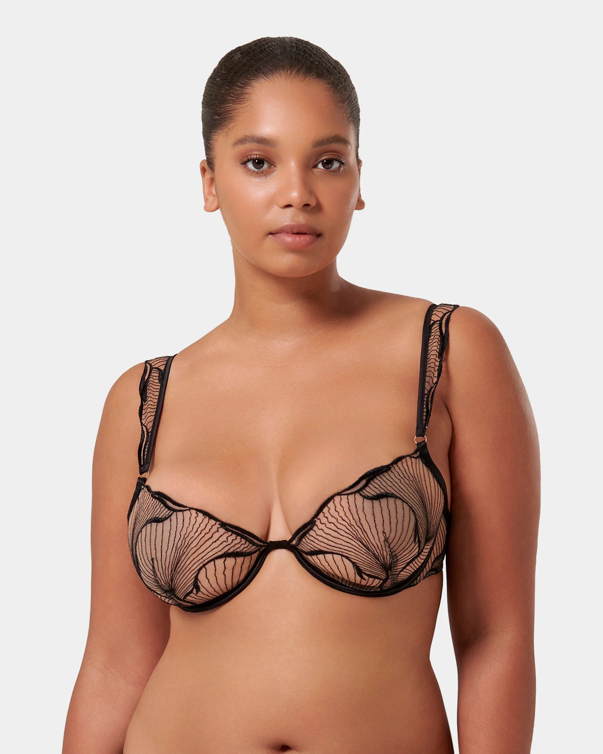 Marabel Embroidered Sheer Bra Black
