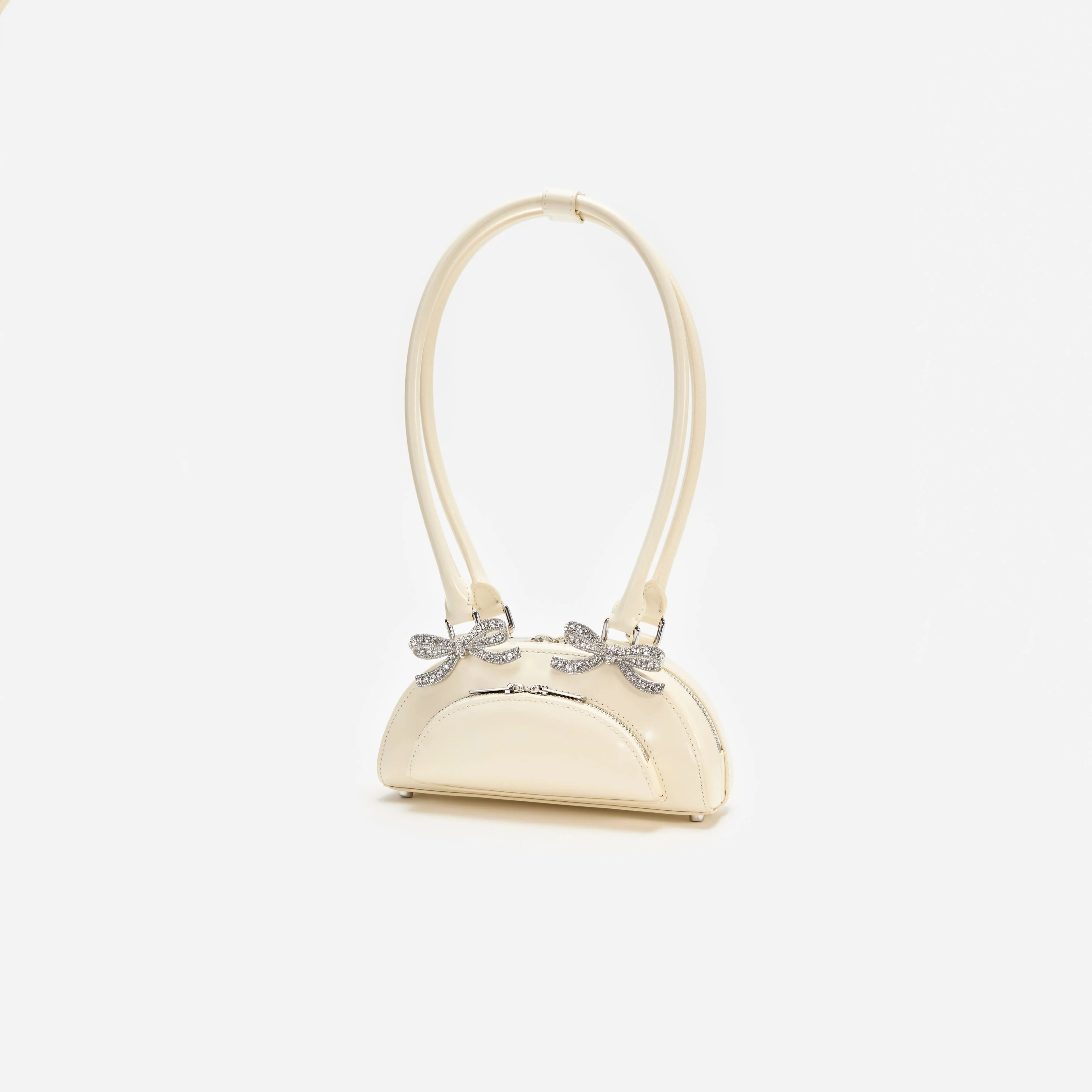Cream Leather Curved Mini Shoulder Bag