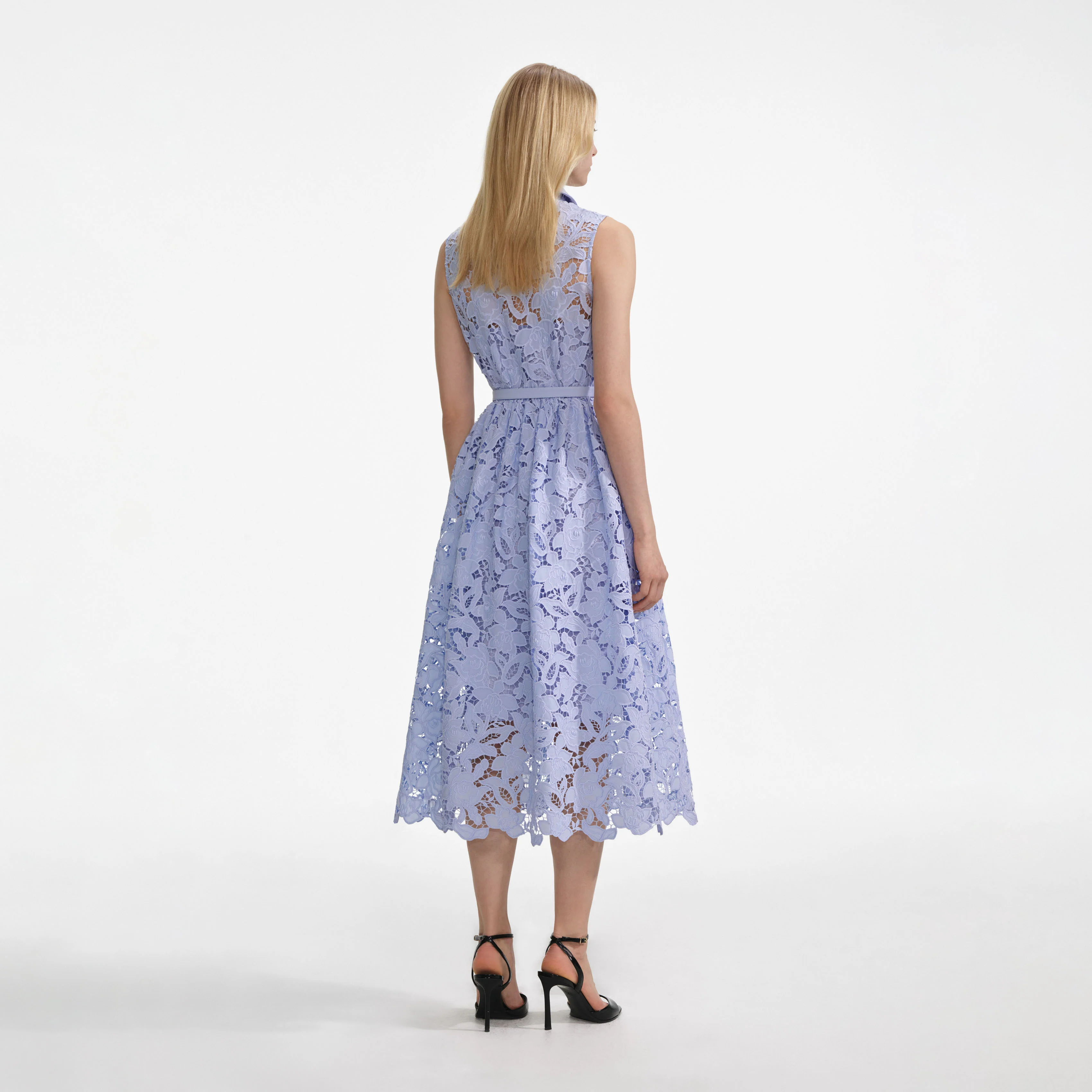 Blue Lace Sleeveless Midi Dress