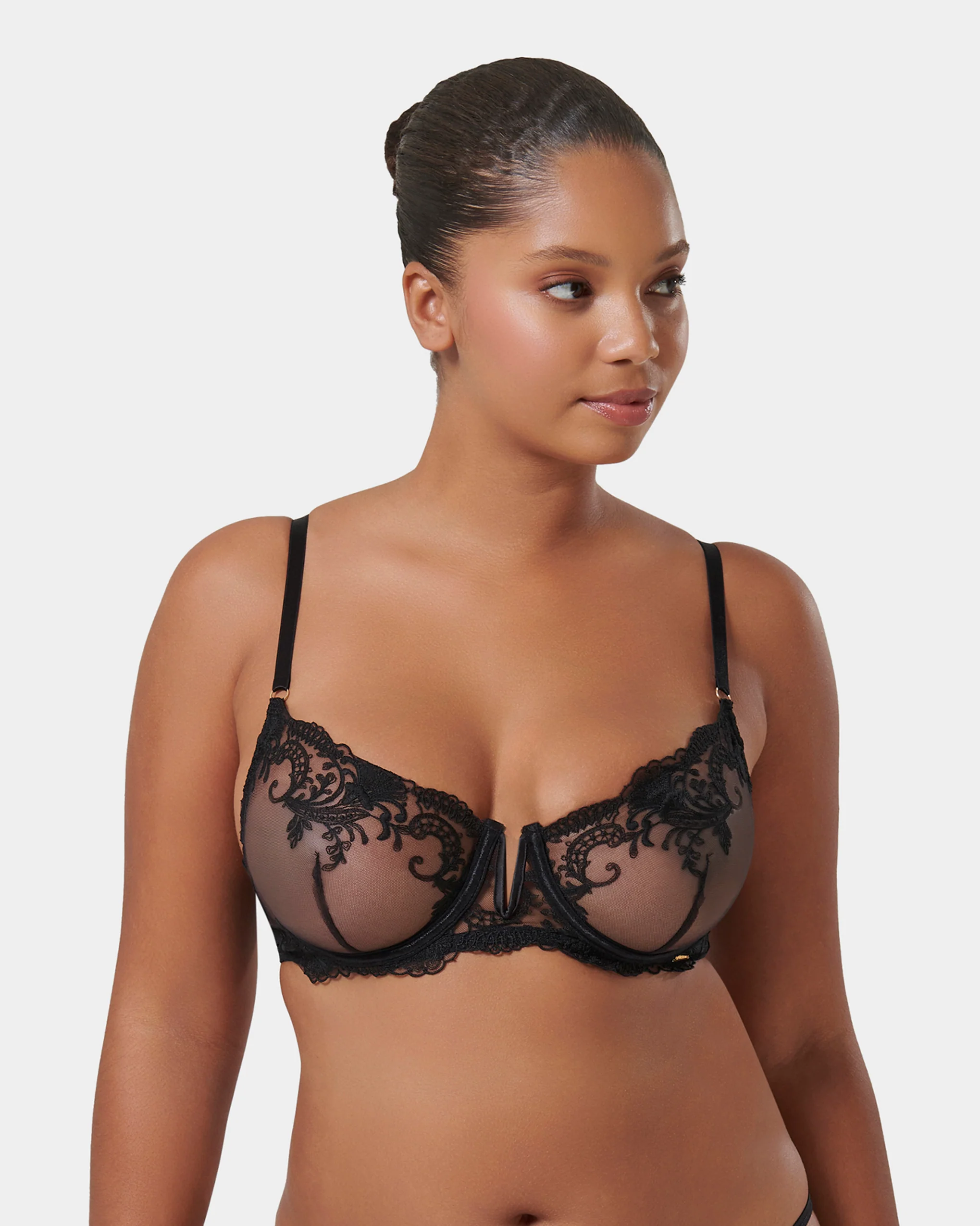 Marseille Embroidered Sheer Bra Black