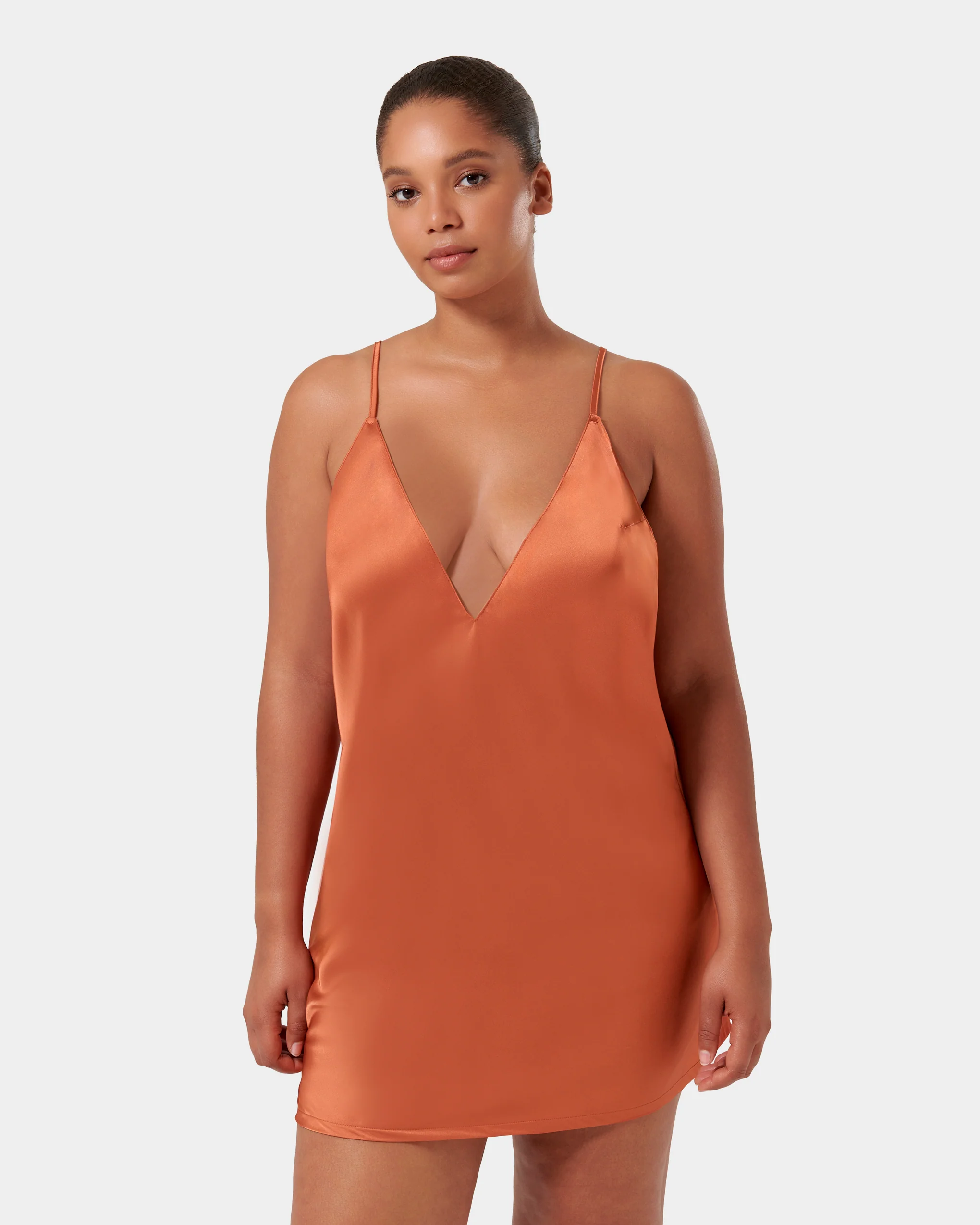 Clea Satin Chemise Baked Clay