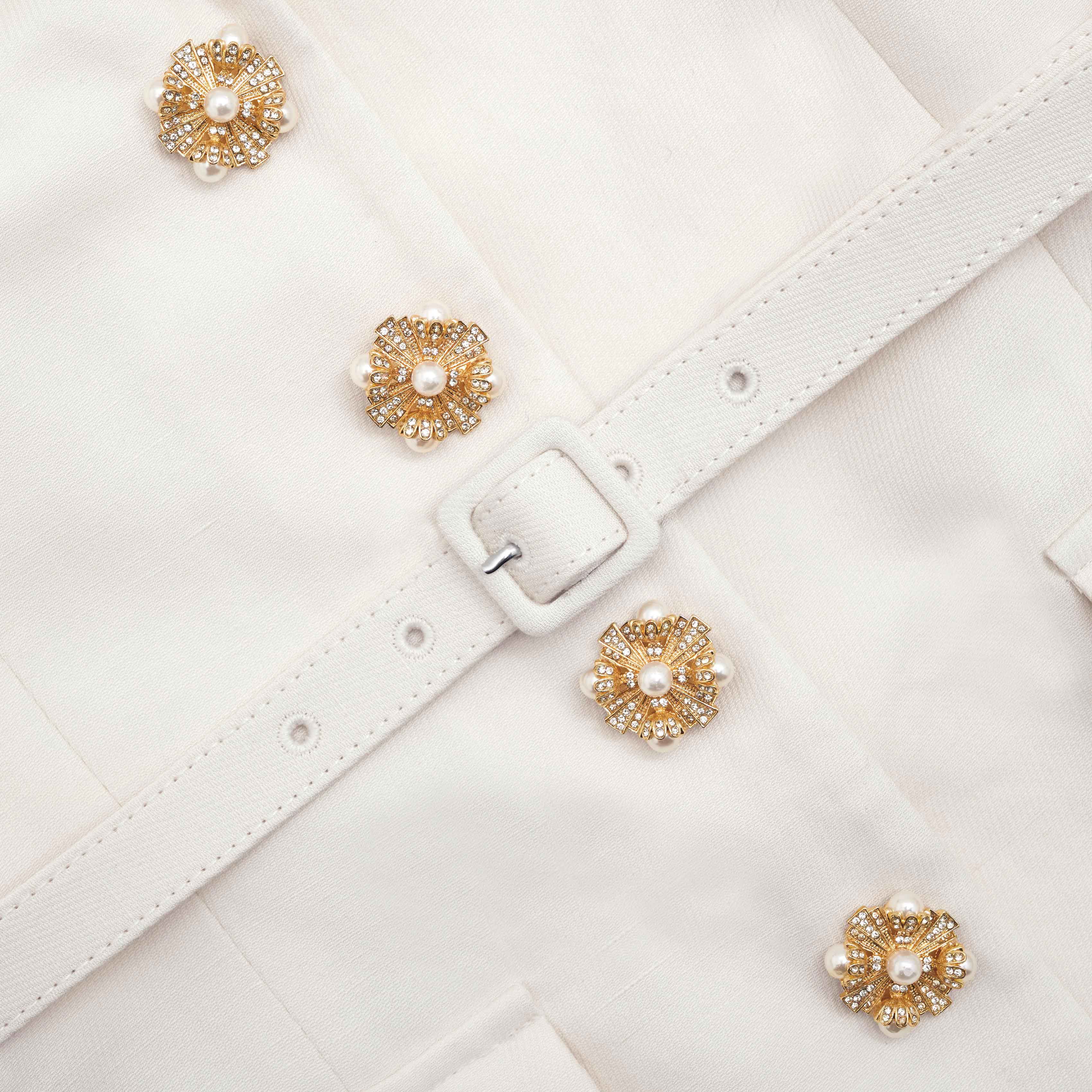 Cream Linen Tailored Midi Dress