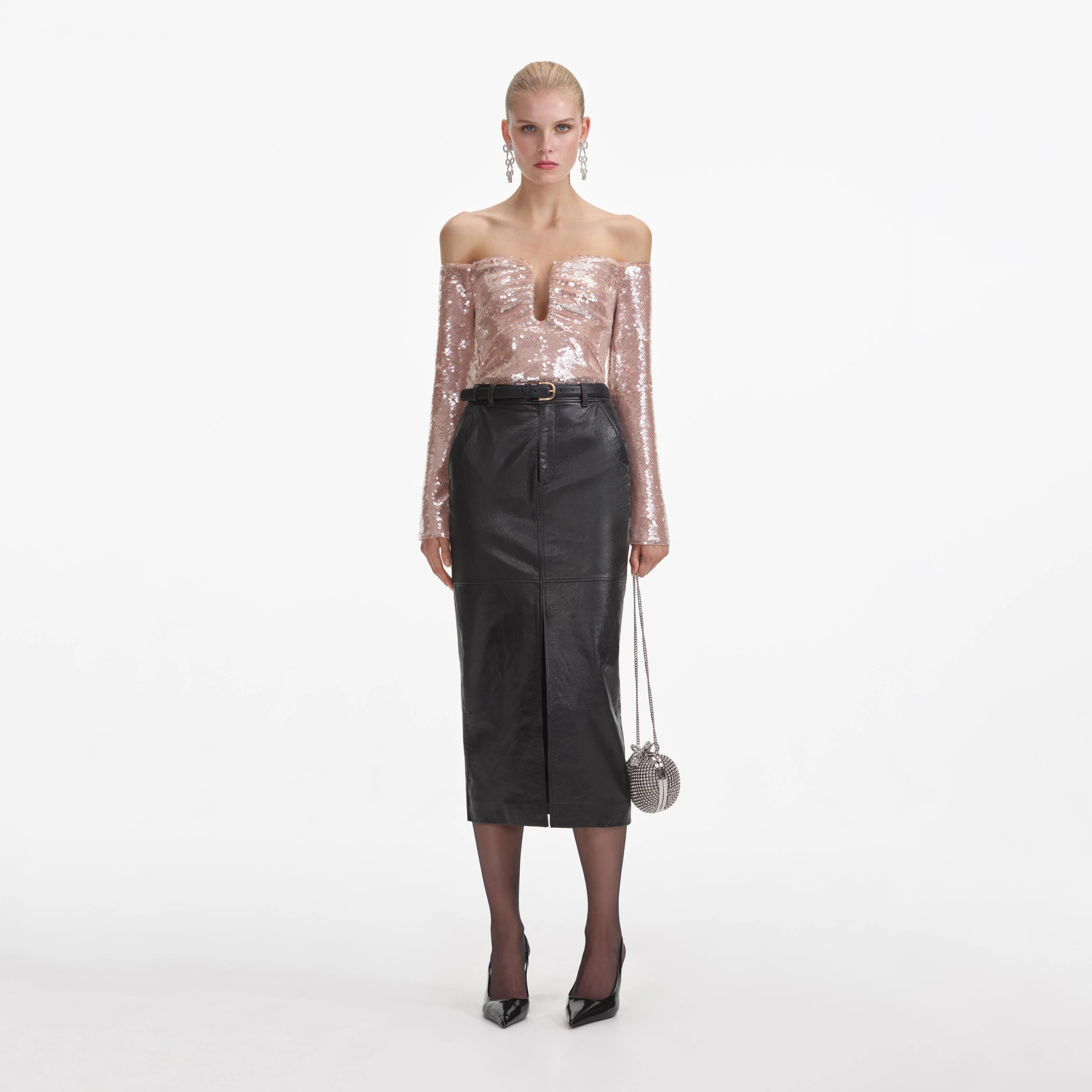 Black Leather Midi Skirt