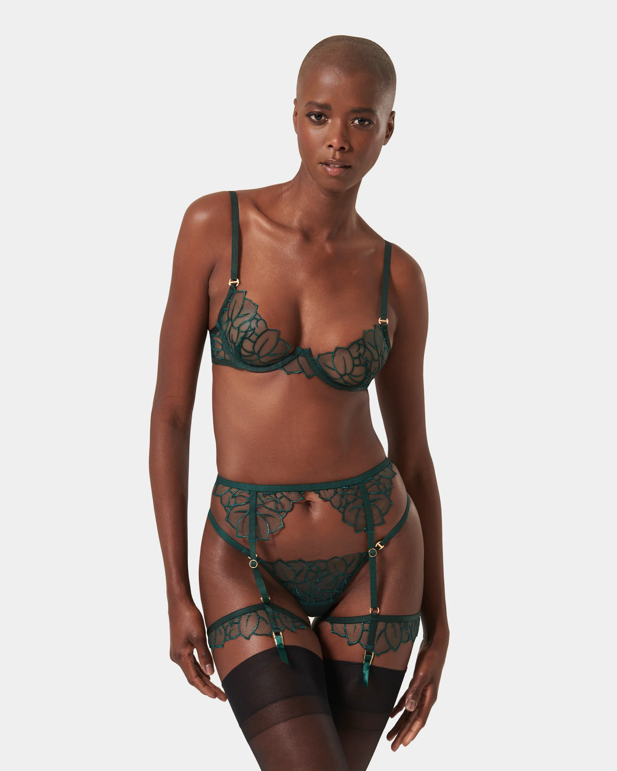 Laurel Leaf Embroidered Bra Green