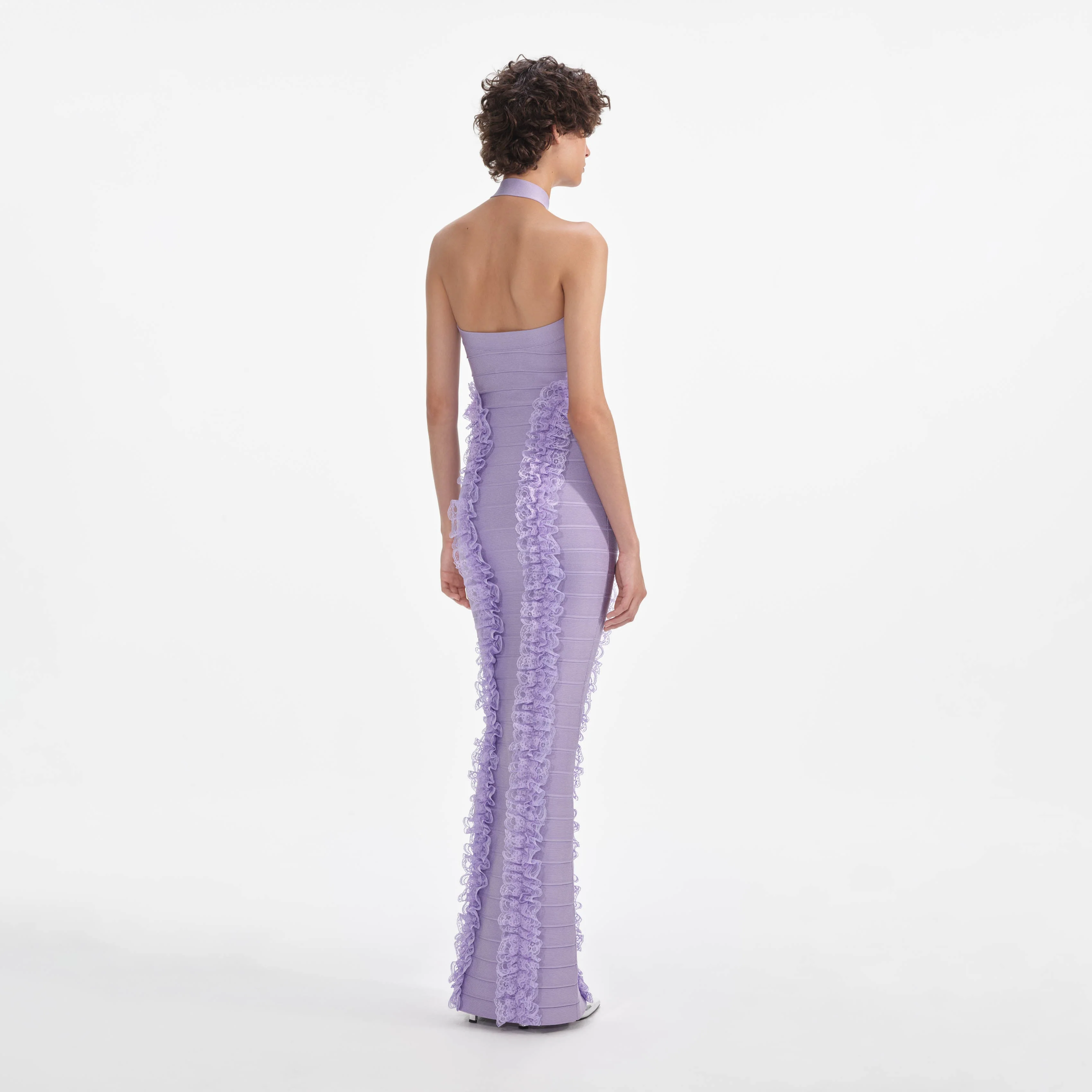 Purple Knit Zip Ruffle Maxi Dress