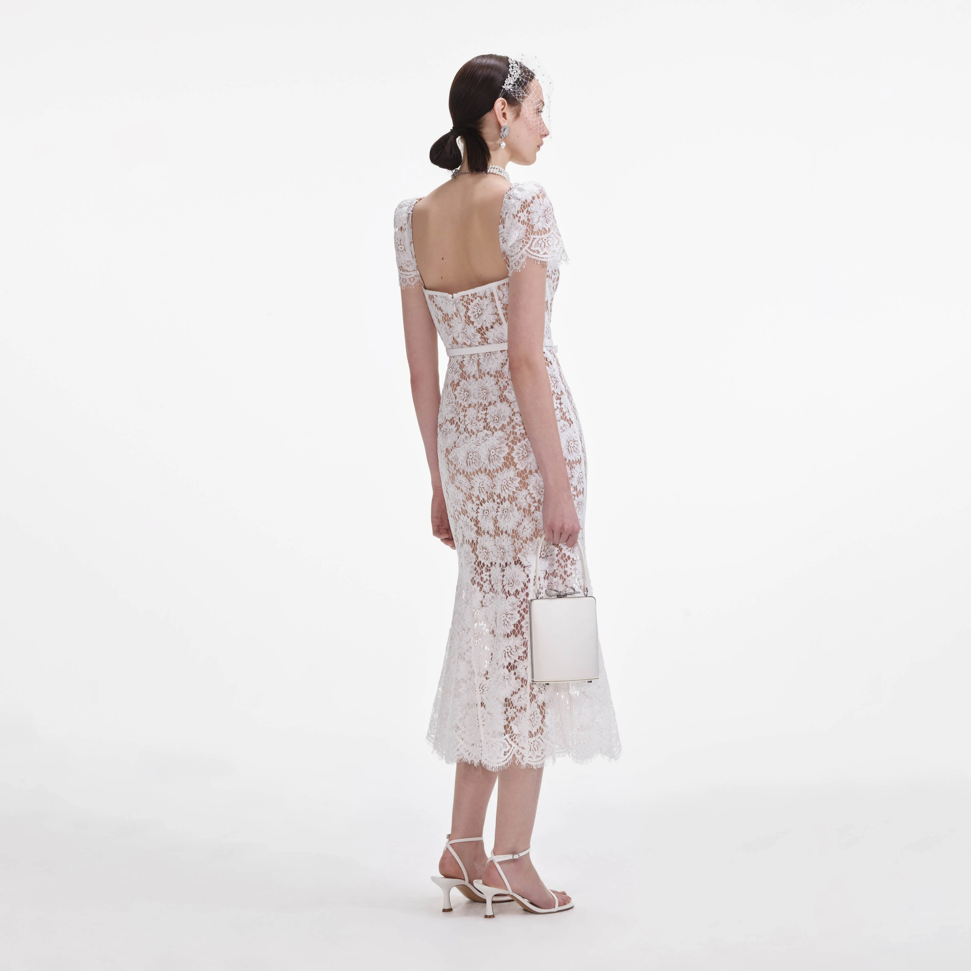 White Fine Lace Midi Dress