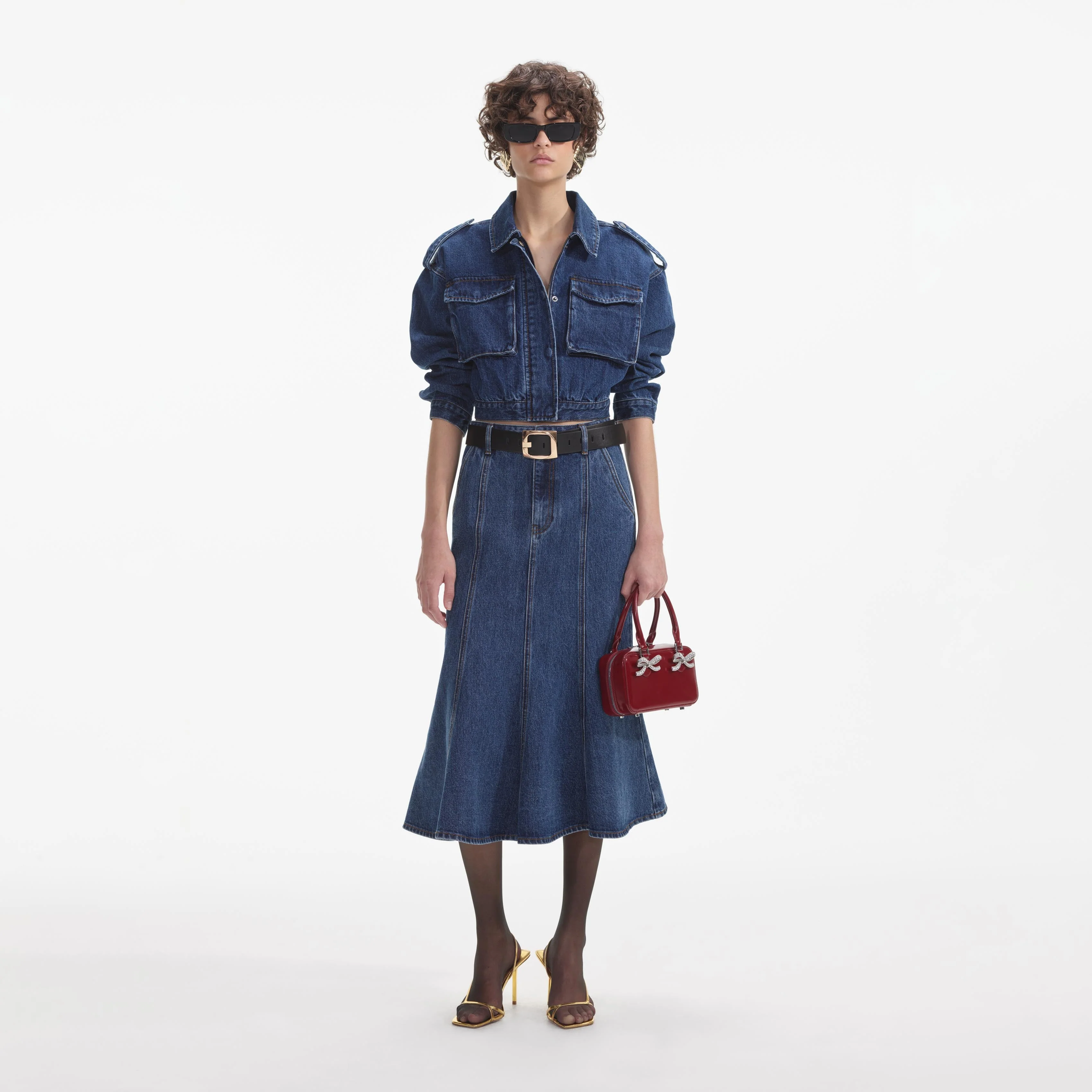 Flared Denim Midi Skirt