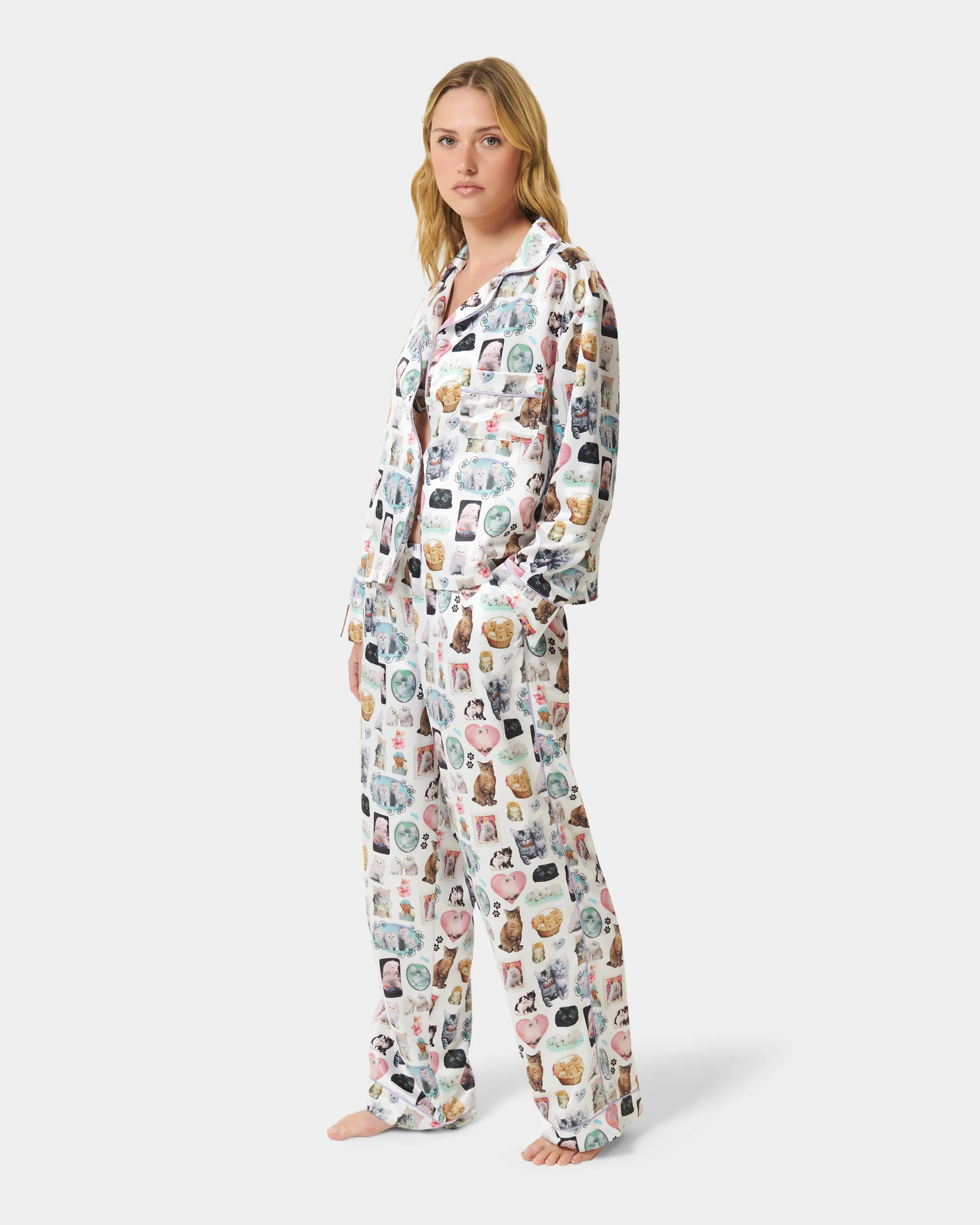 BB x Ashley Williams Kitten Print Luxury Satin Shirt