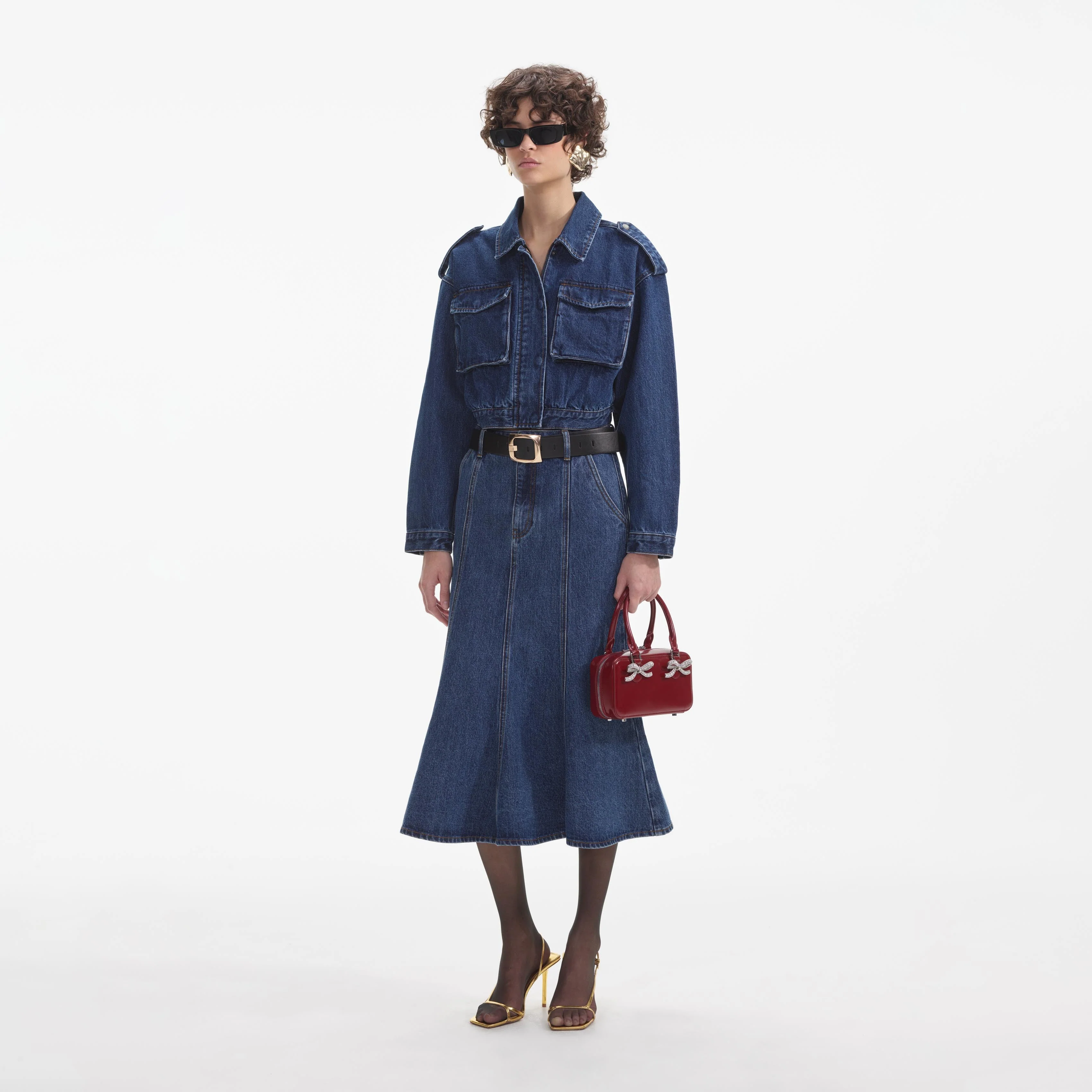 Flared Denim Midi Skirt