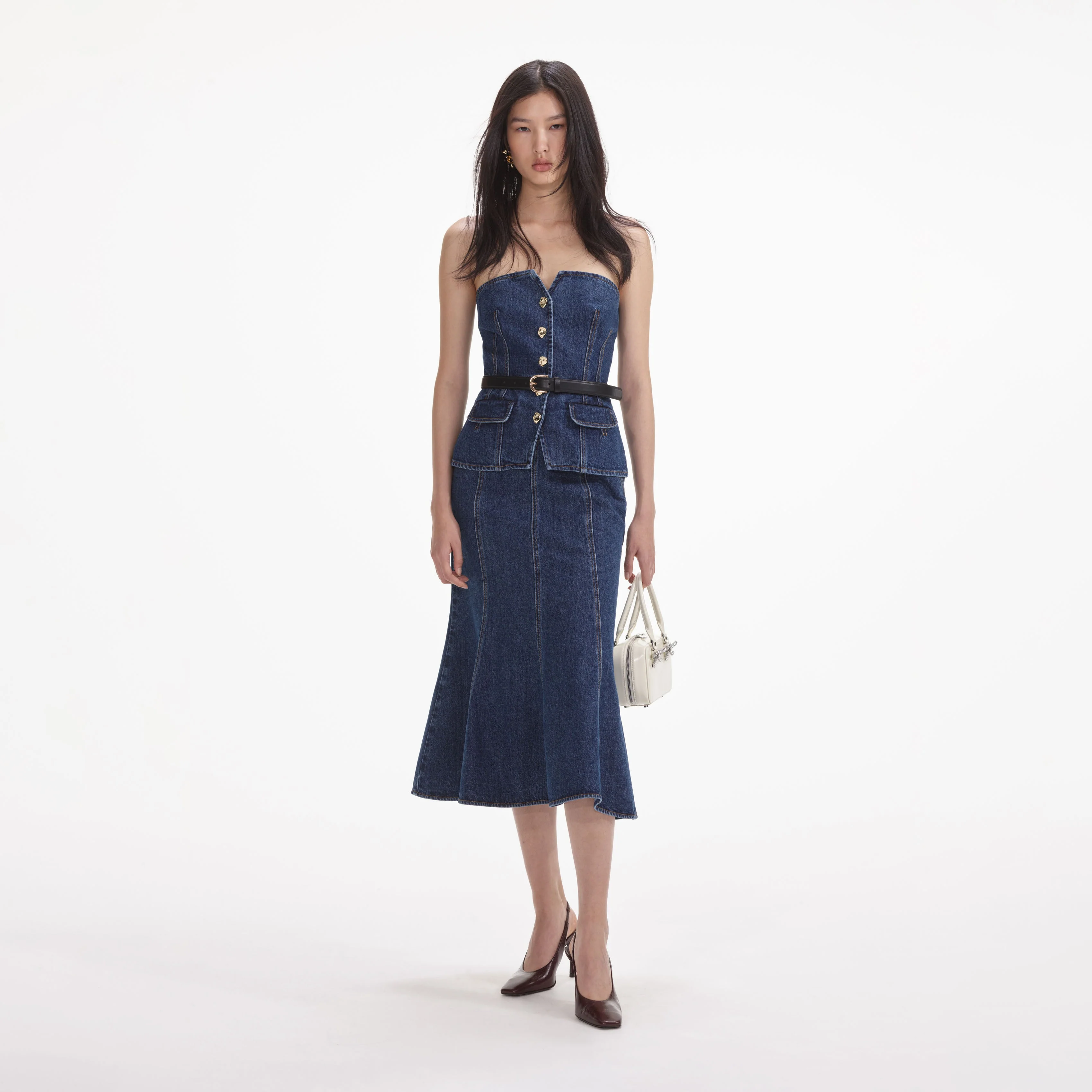 Denim Bandeau Midi Dress