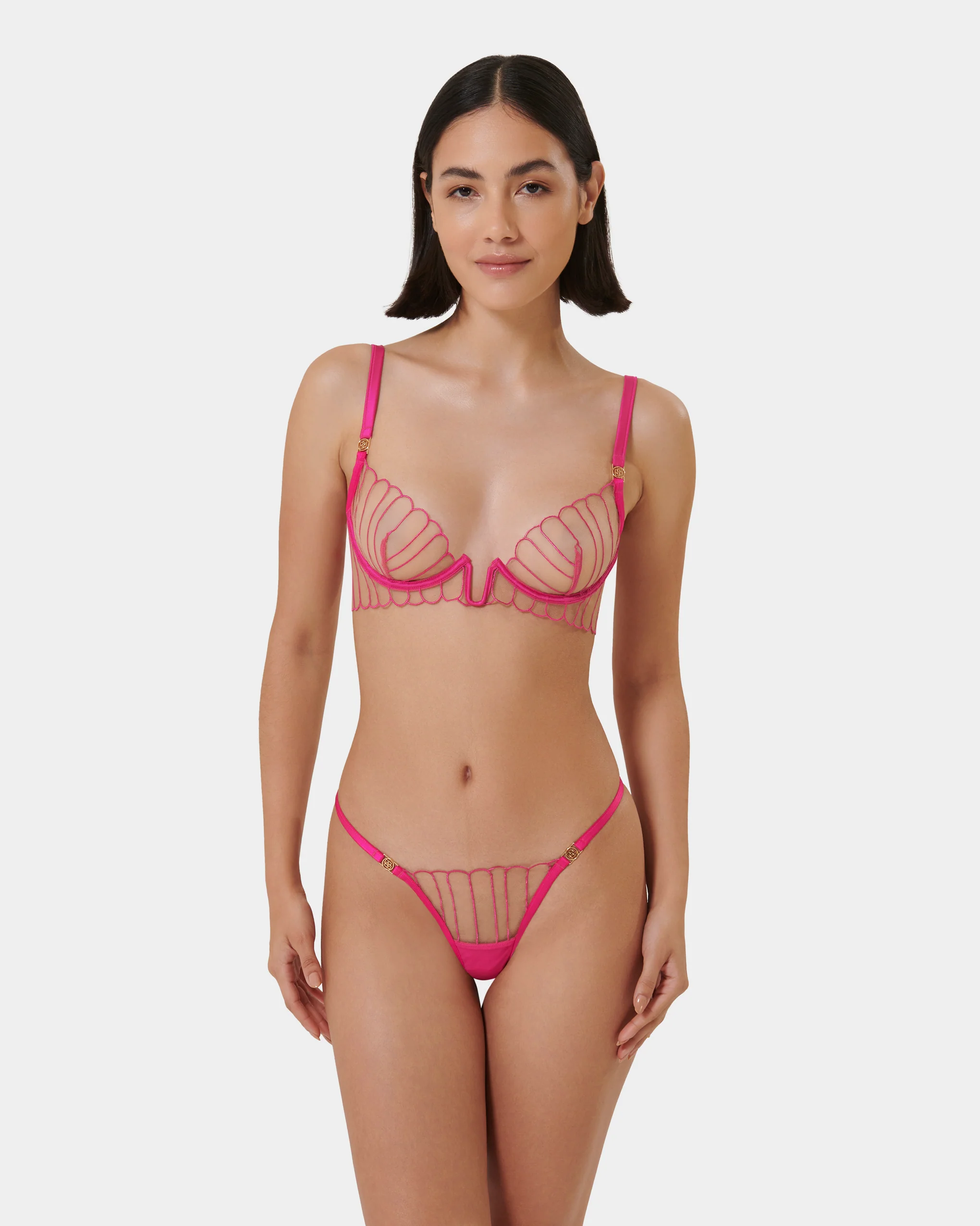 Imogen Embroidered Sheer Bra Pink