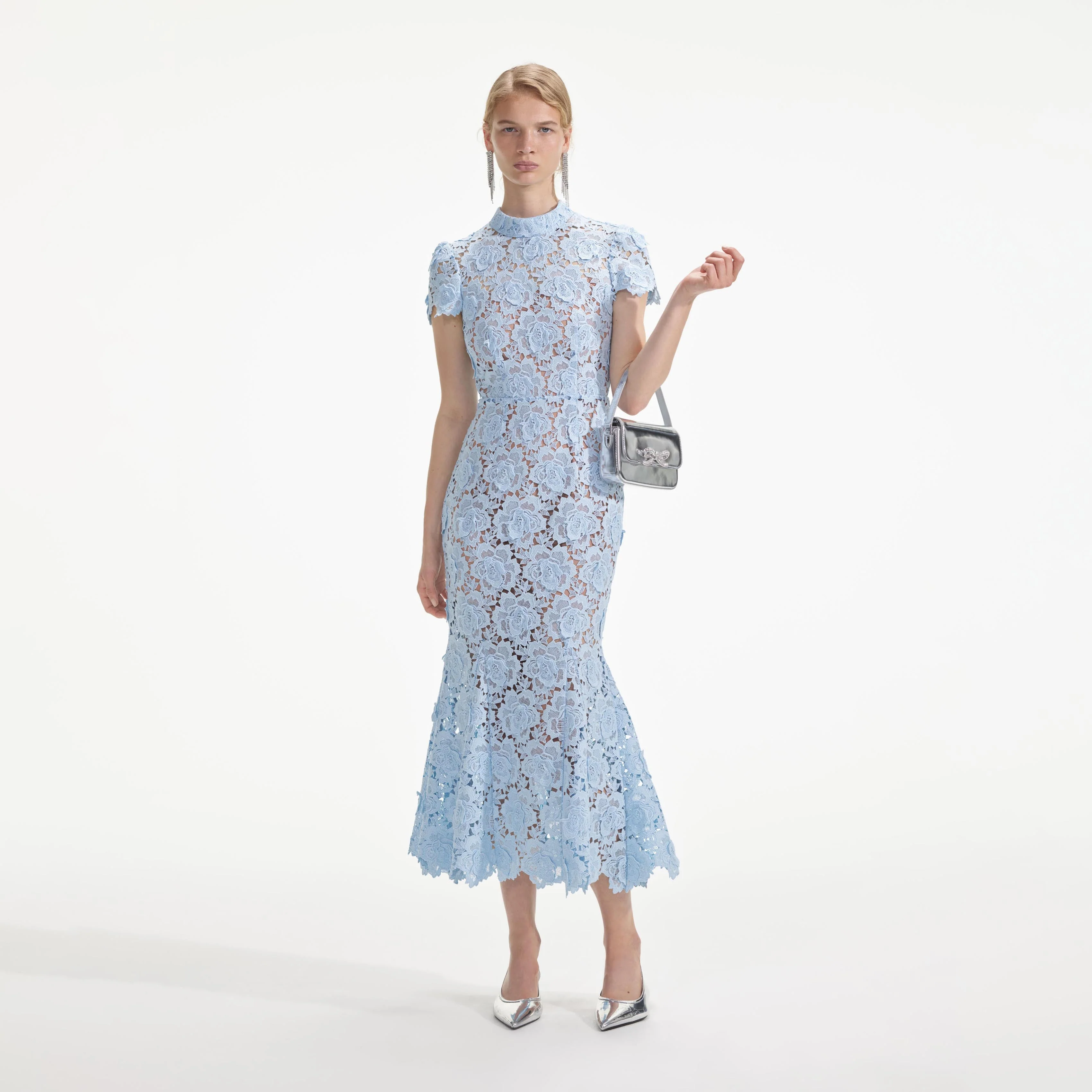 Blue Flower Lace Midi Dress
