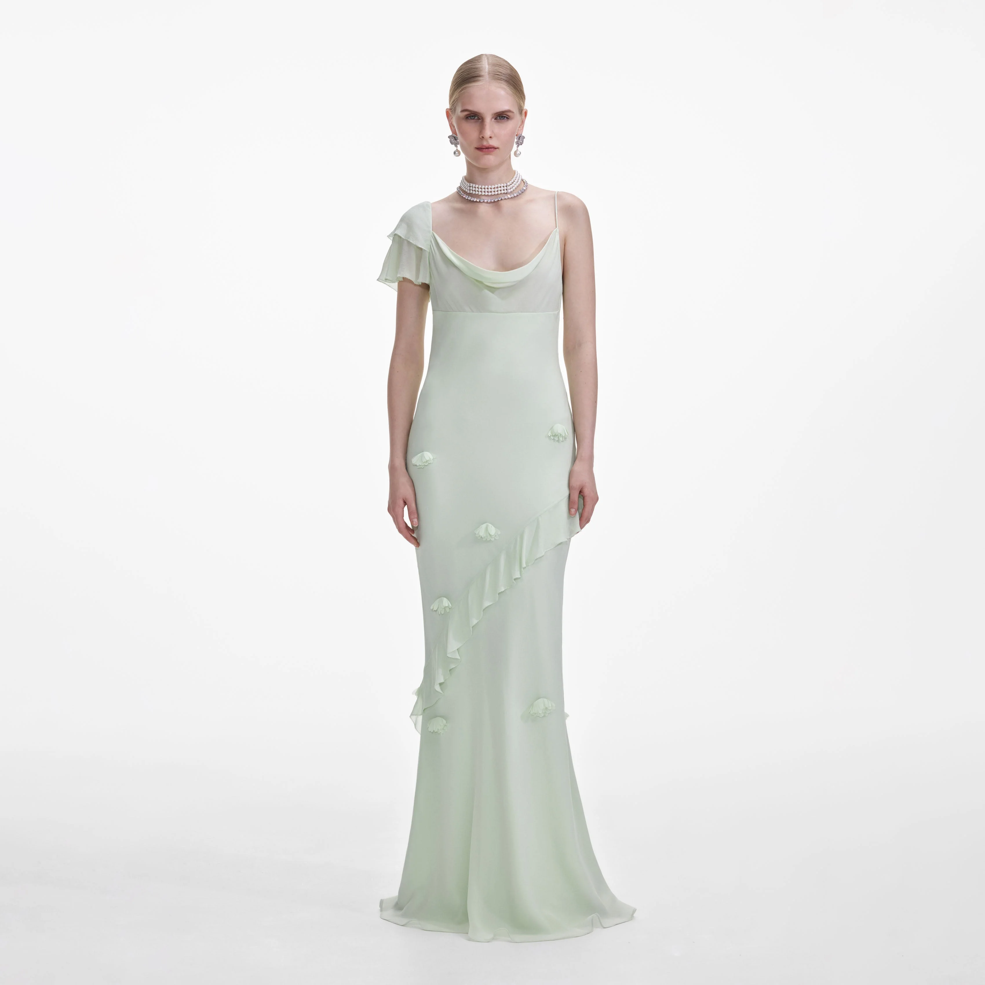 Mint Georgette Flower Maxi Dress