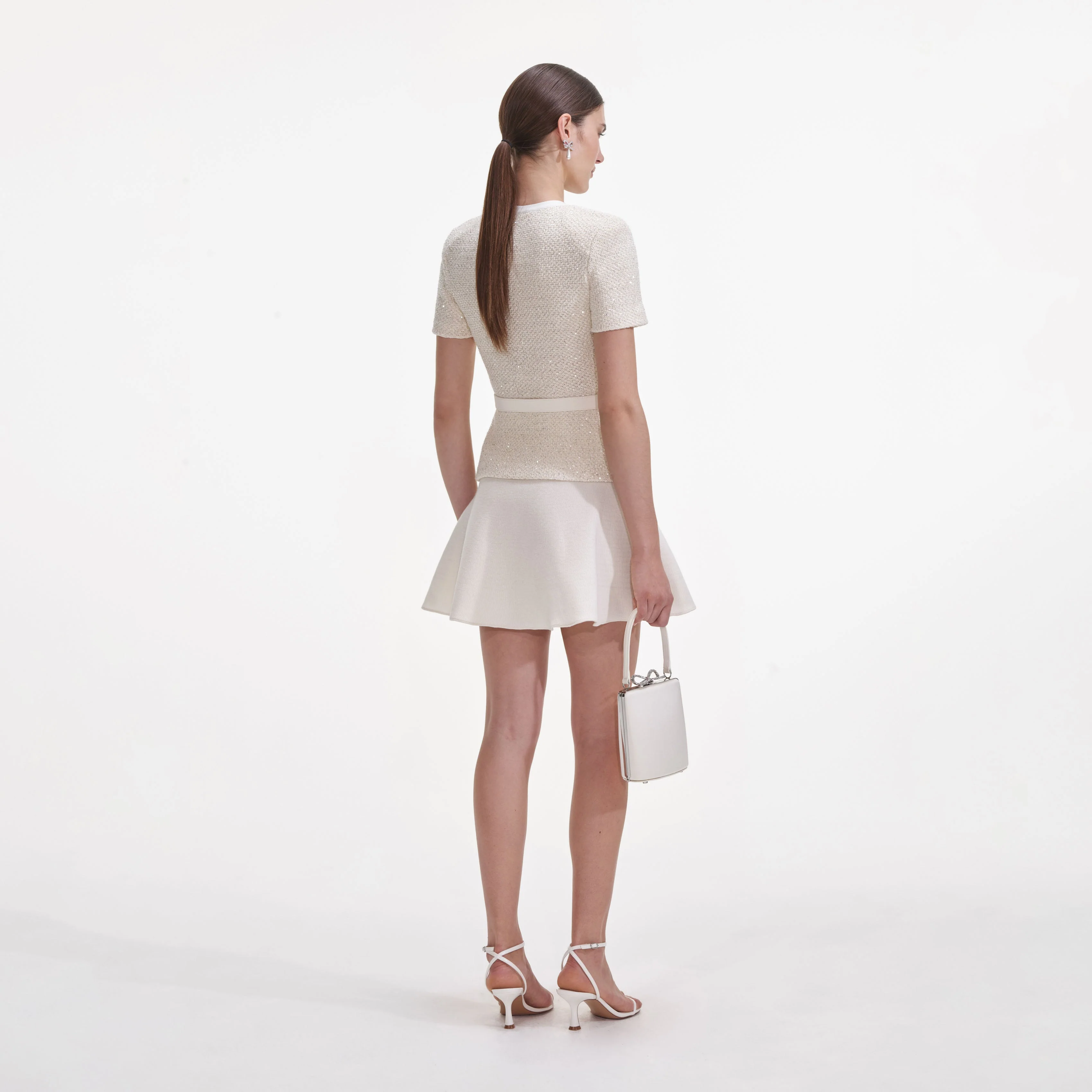 Cream Sequin Knit Mini Dress