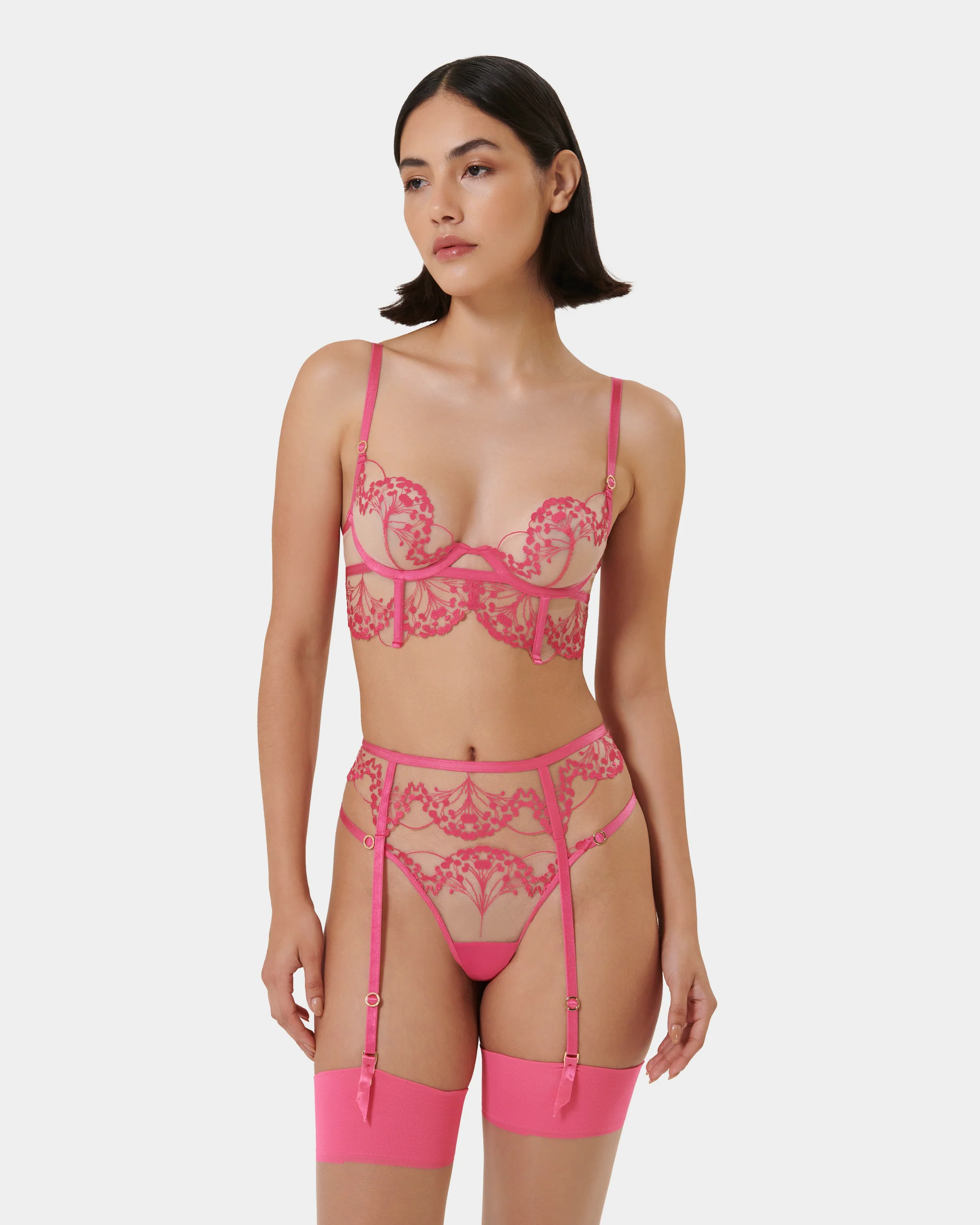 Marisa Embroidered Sheer Bra Pink