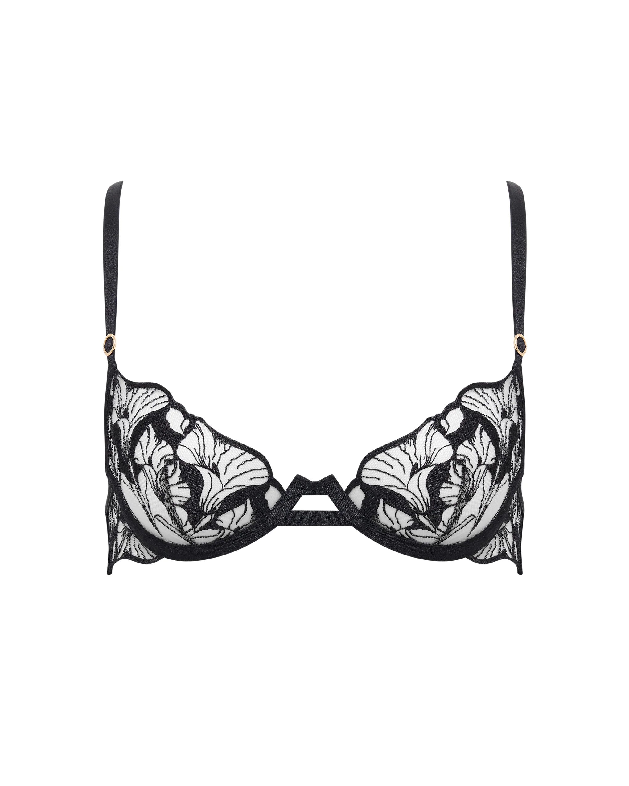 Kalmia Floral Embroidered Bra Black