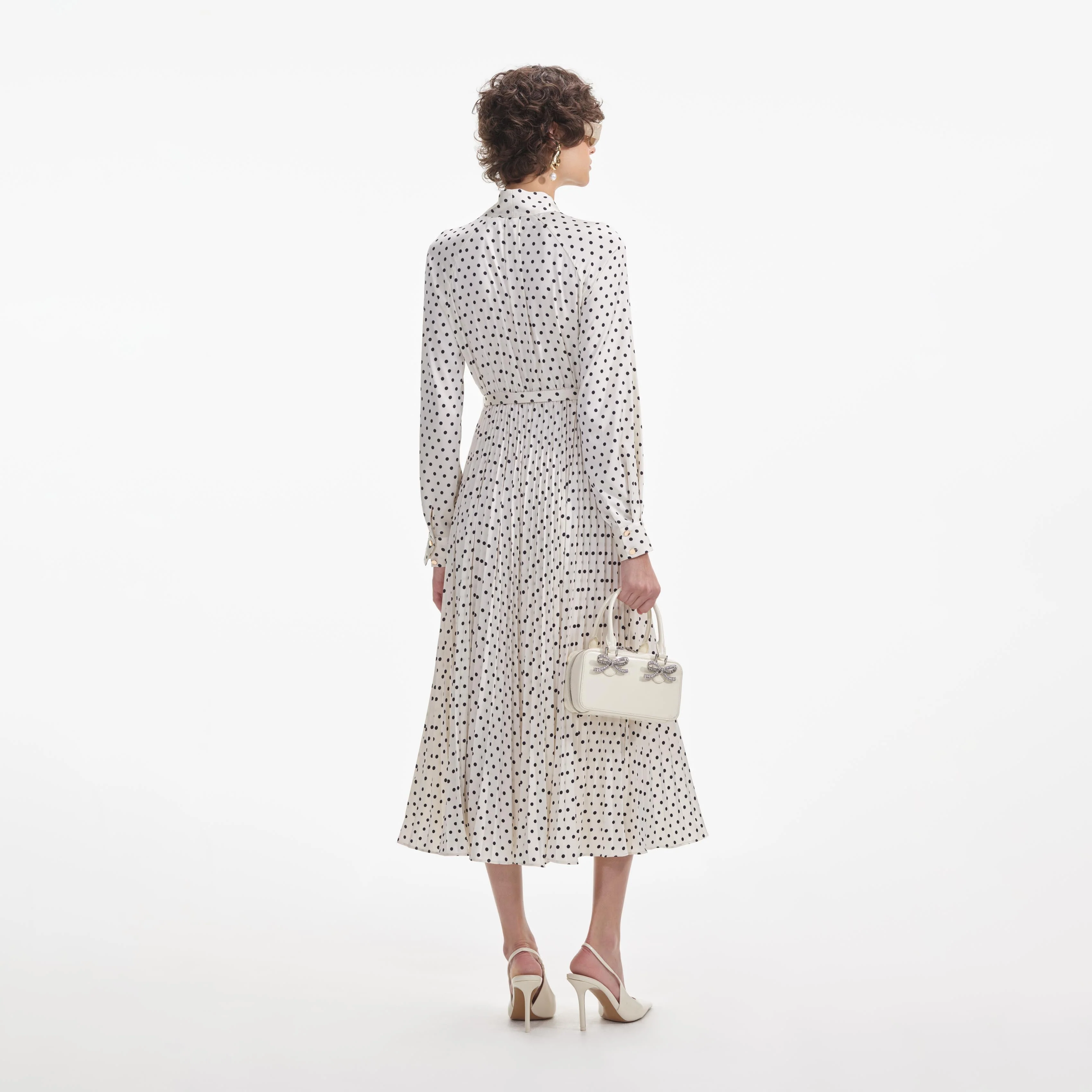 Cream Polka Dot Satin Midi Dress