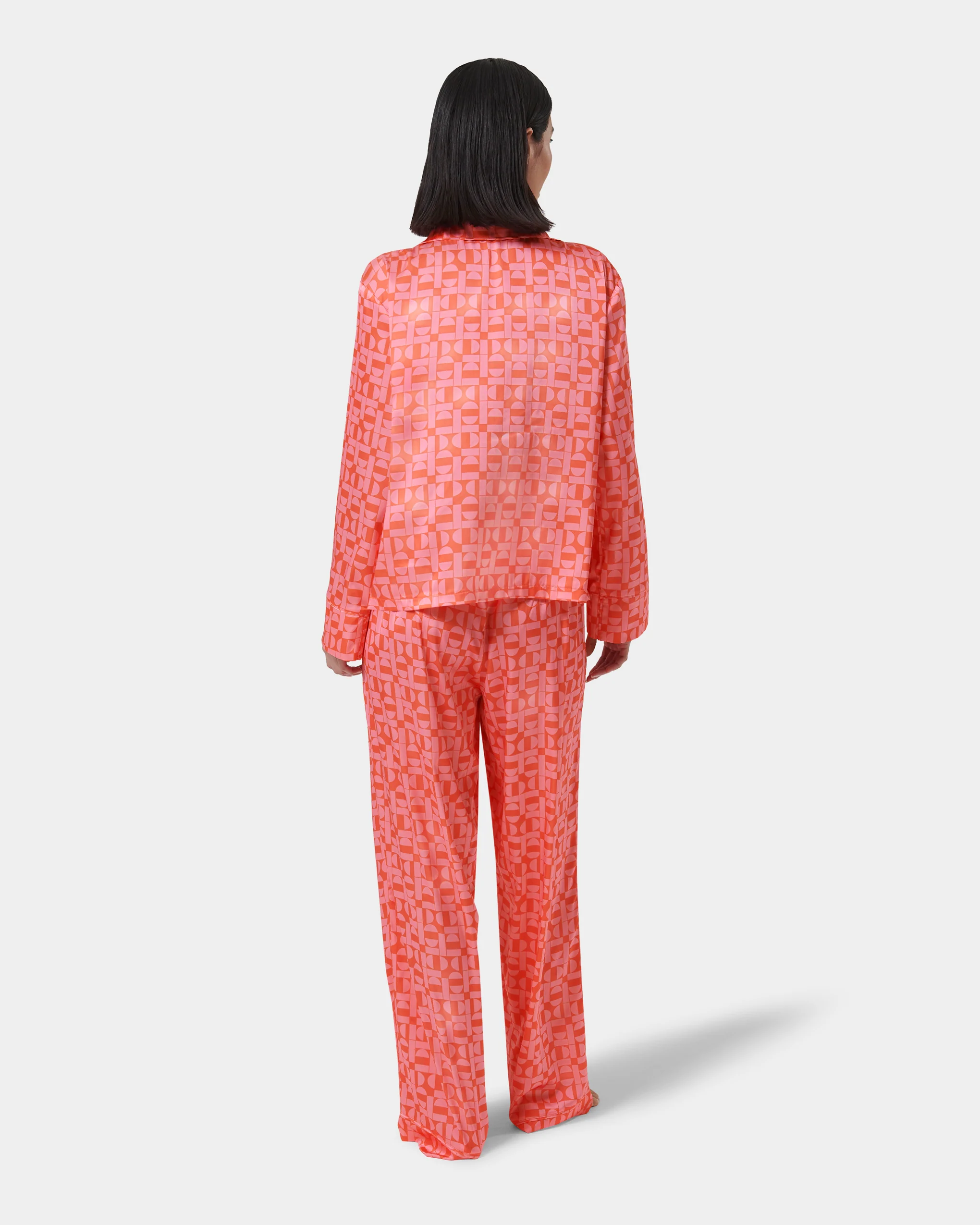 Tabitha Luxury Satin Long Pyjama Set Hot Coral/Dianthus Pink