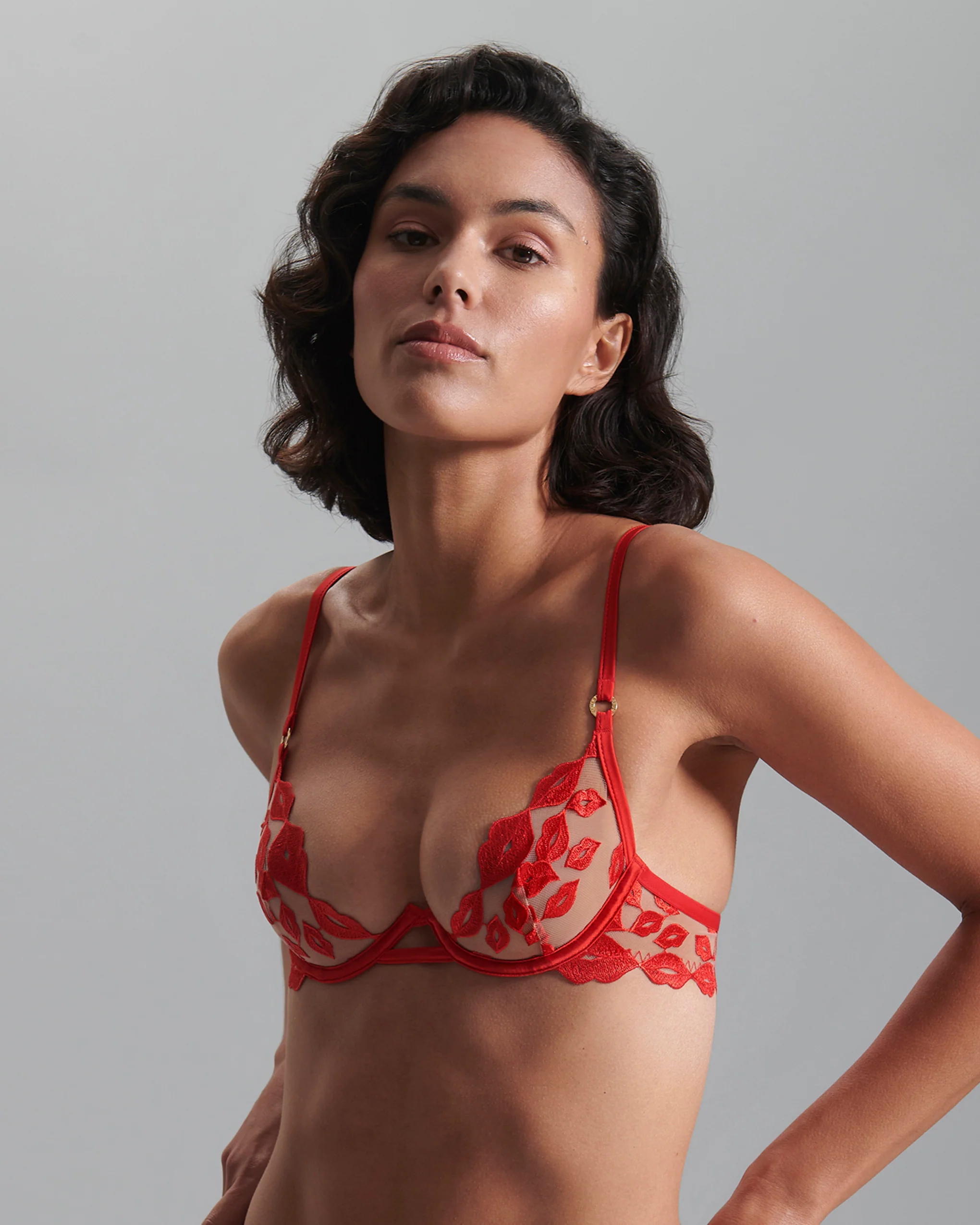 Marian Embroidered Balcony Bra Red