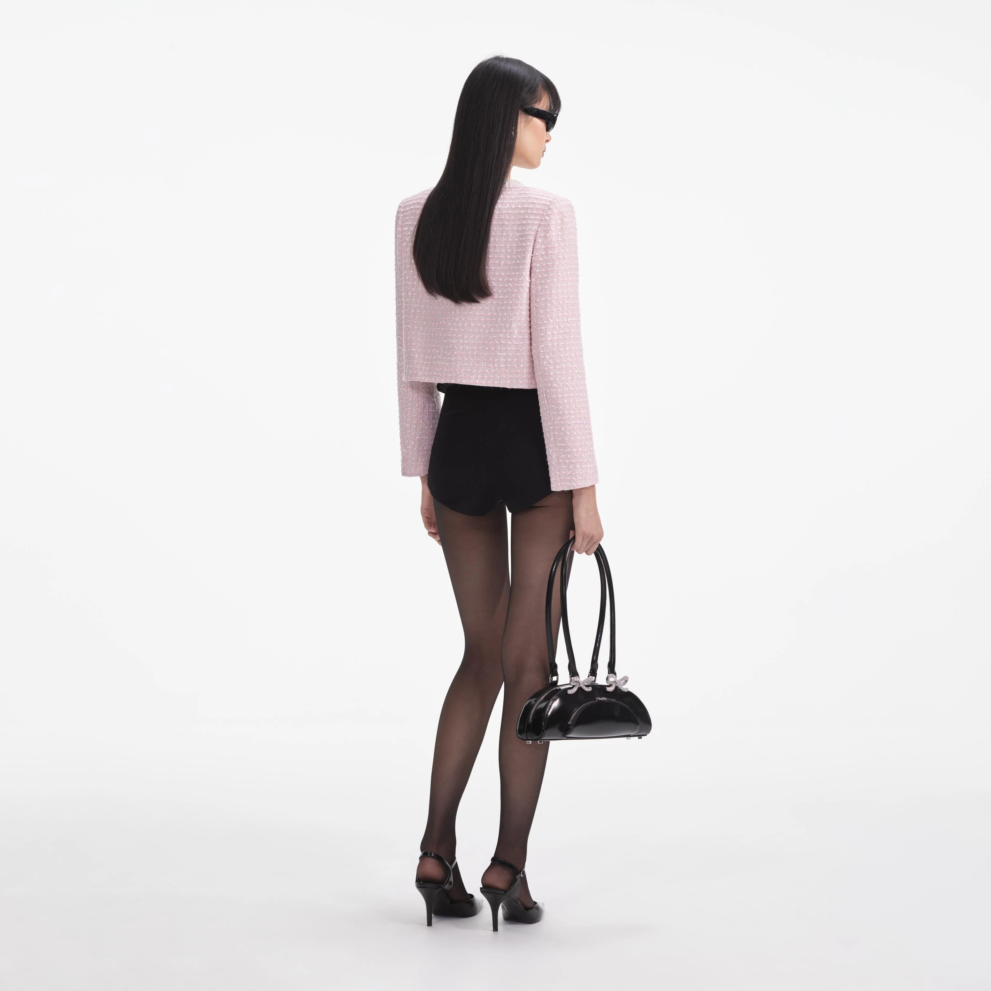 Pink Boucle Pearl Trim Jacket