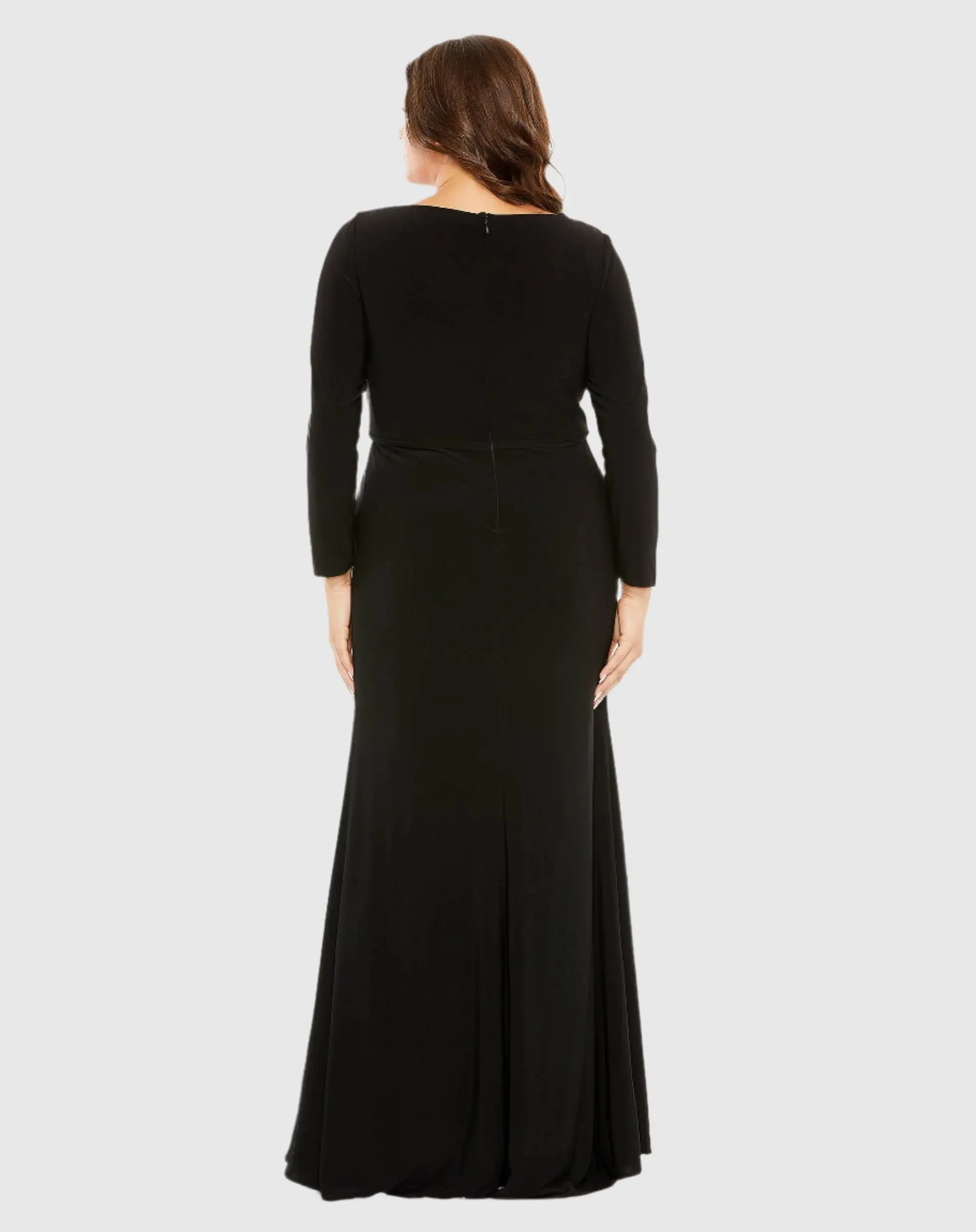 Black Long Sleeve V-Neck Faux Wrap Gown