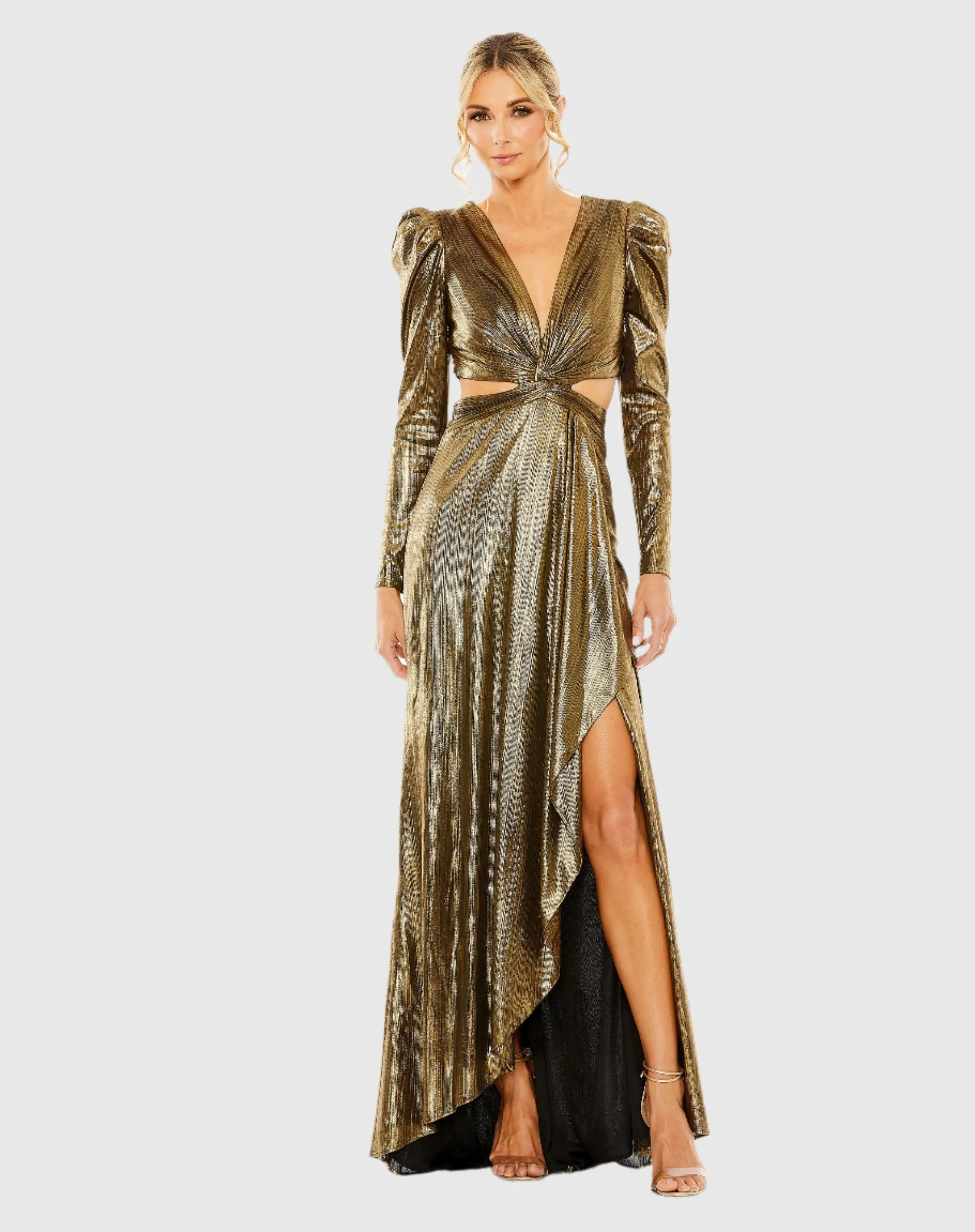 Gold Princess Sleeve Cut Out Metallic Gown