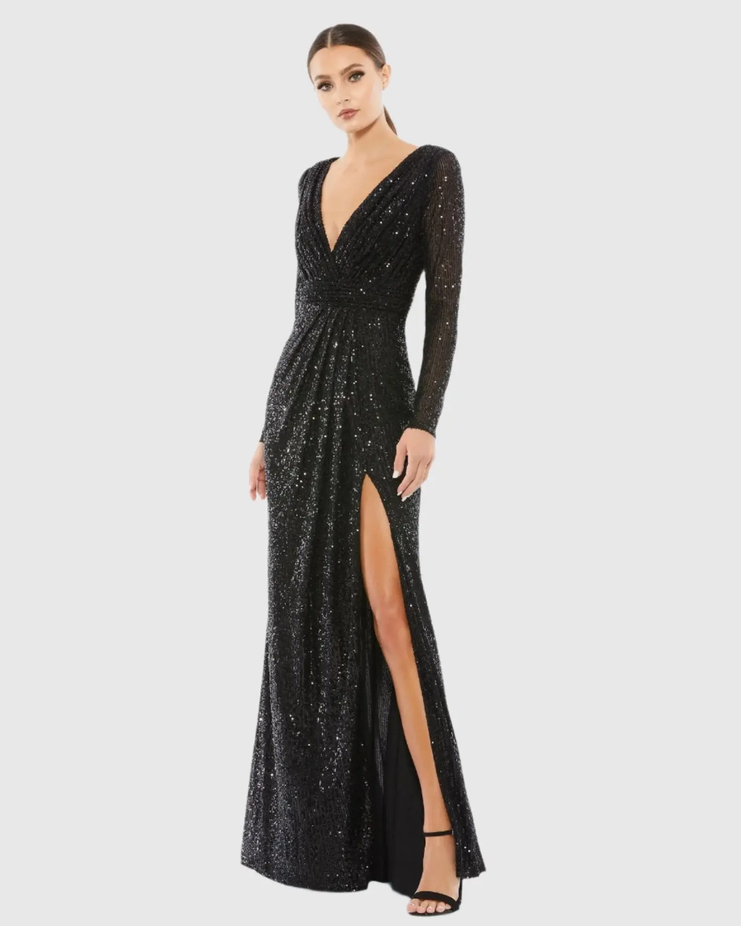 Black Sequined Long Sleeve Gown