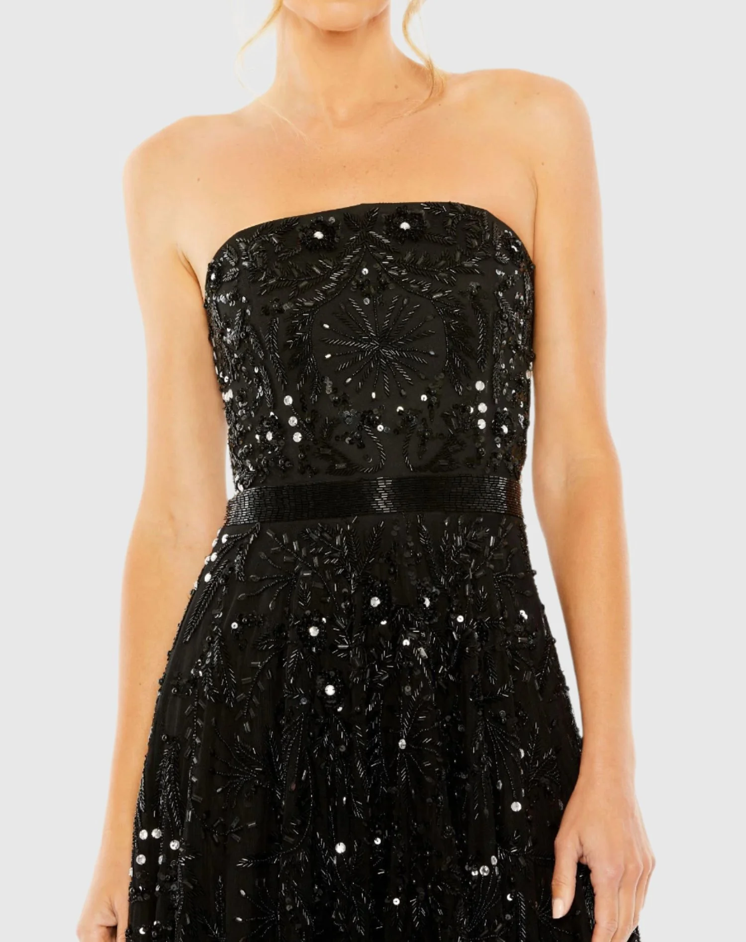 Black Strapless Embellished A Line Dress