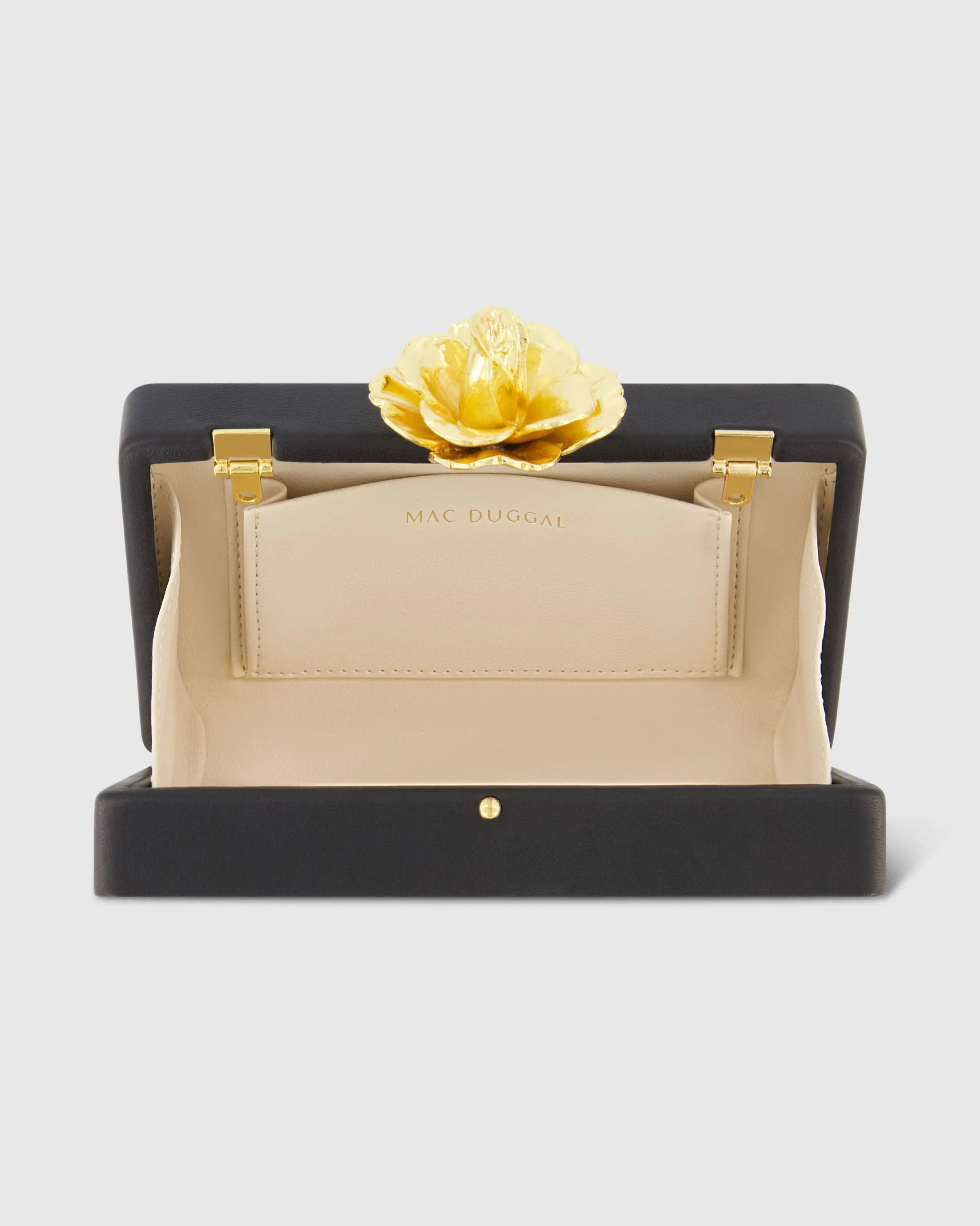Black Mini Gold Rose Nappa Leather Box Clutch