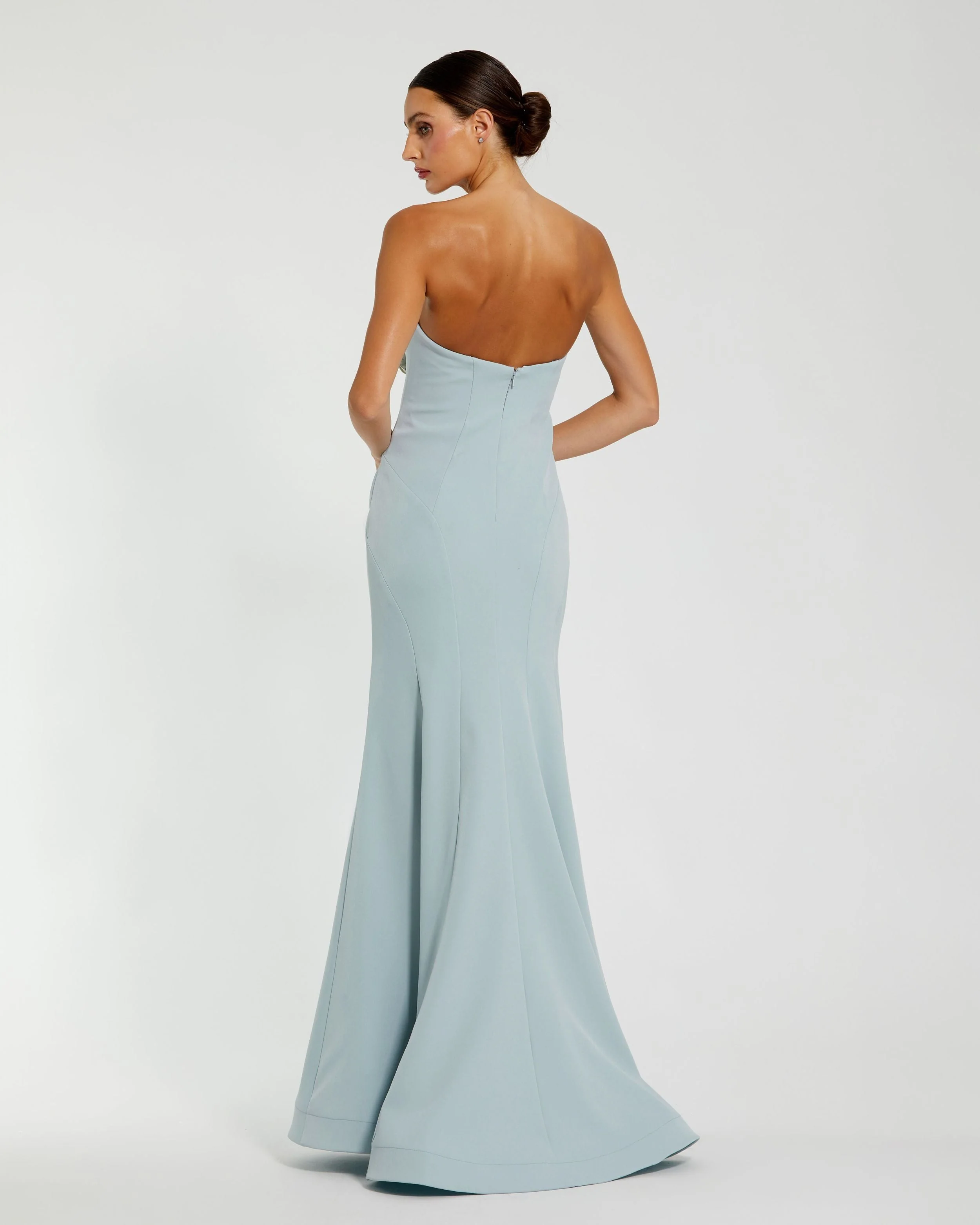 Blue Strapless Trumpet Gown with 3D Rhinestone Flower