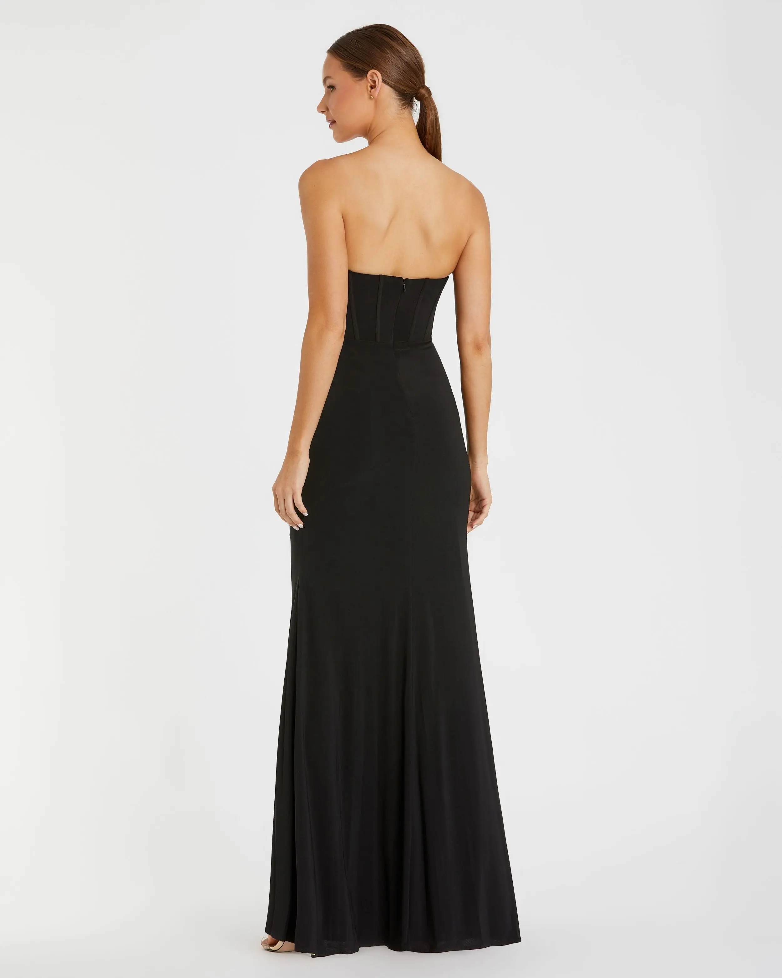 Black Strapless Corset A-Line Jersey Gown