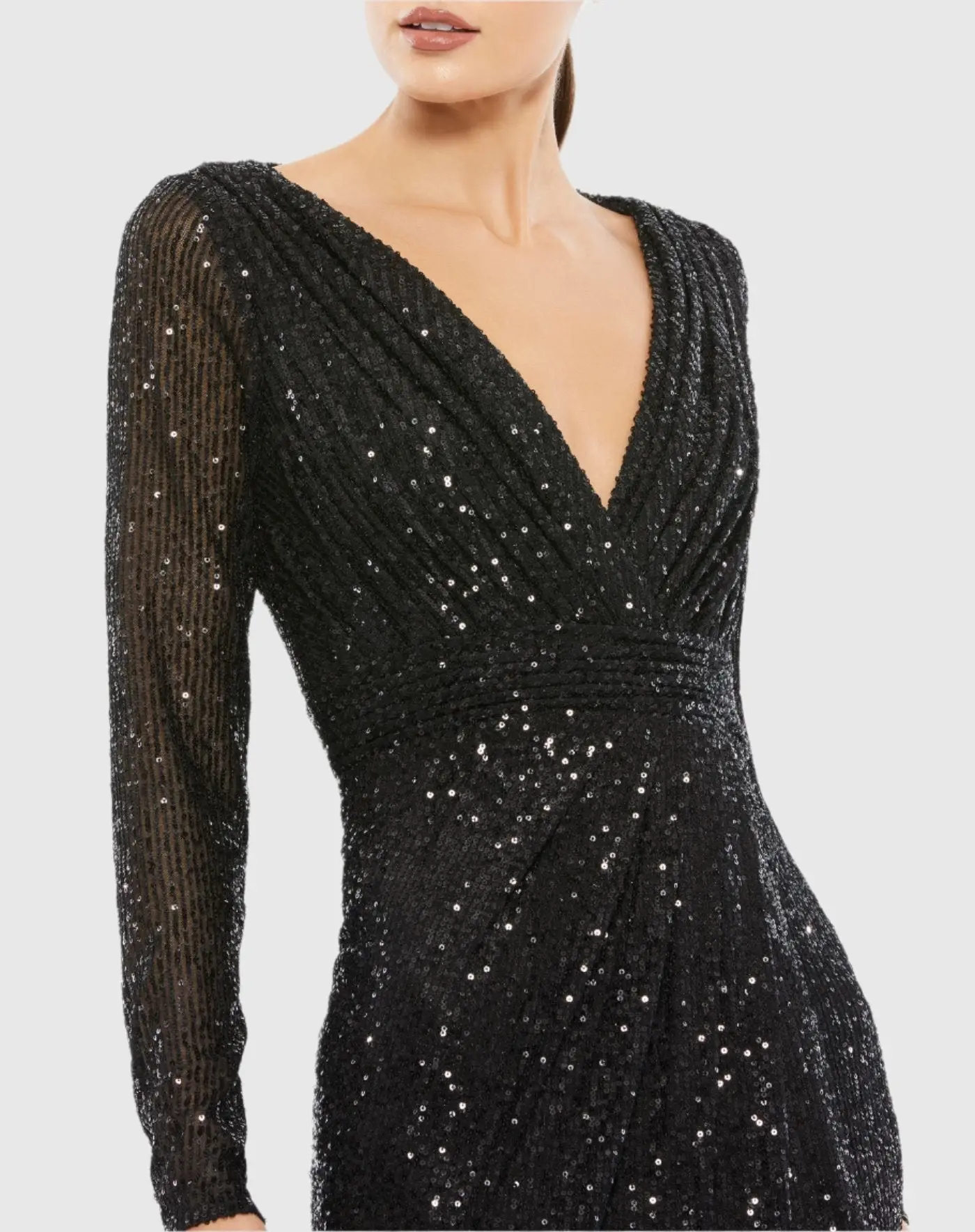 Black Sequined Long Sleeve Gown